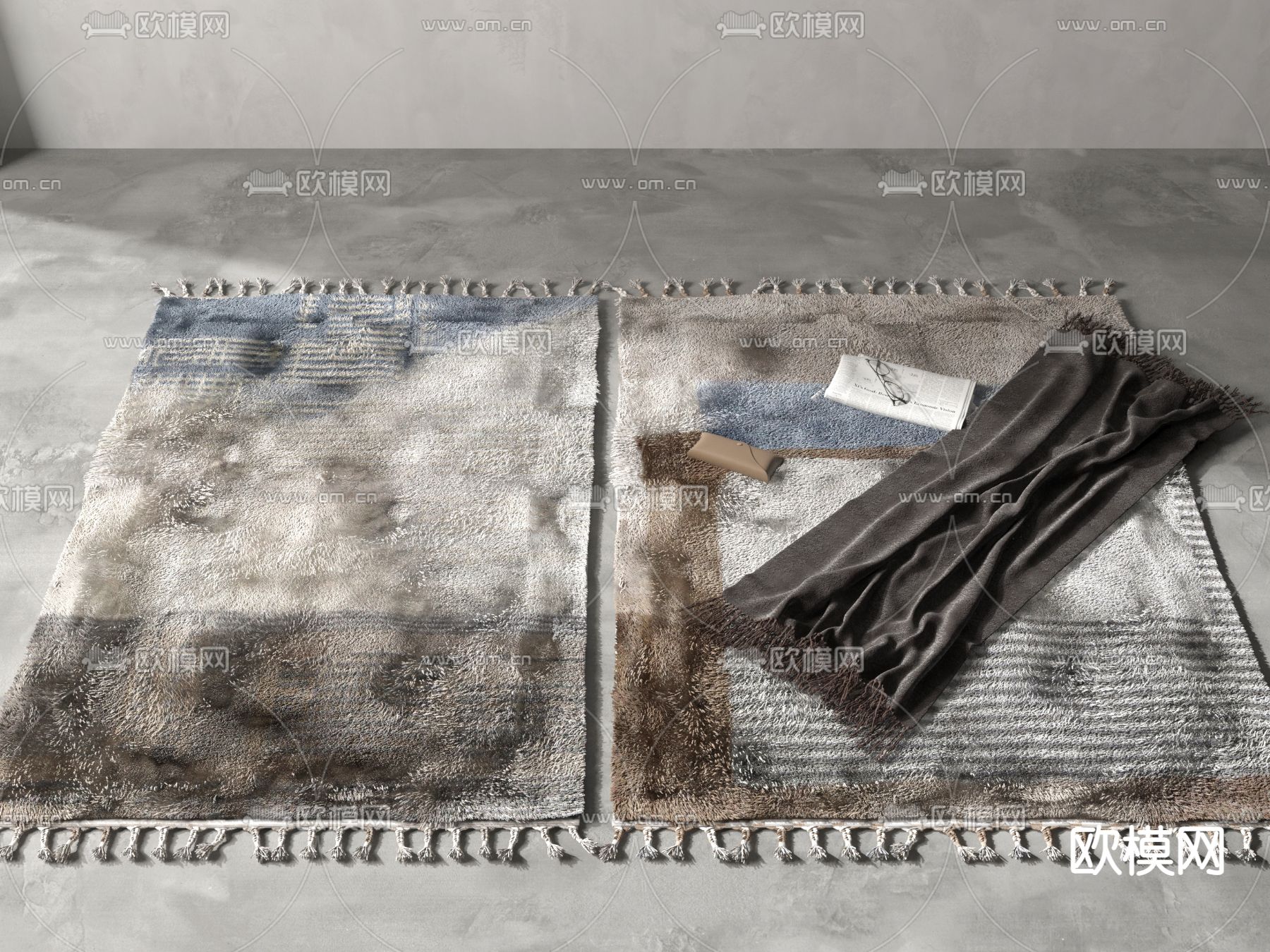 现代混色绒布地毯3d模型下载