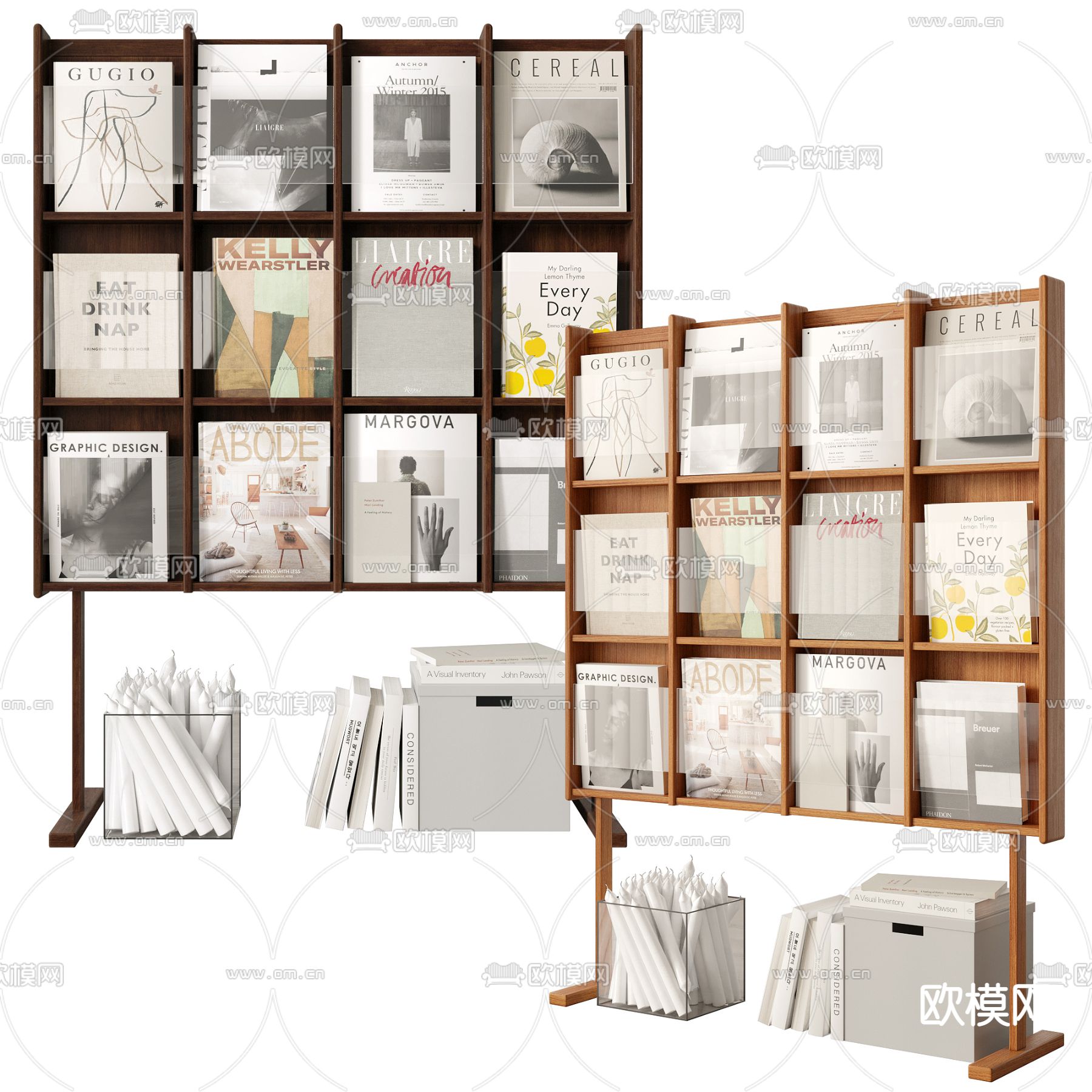中古风书架 杂志架3d模型下载（渲染图1）