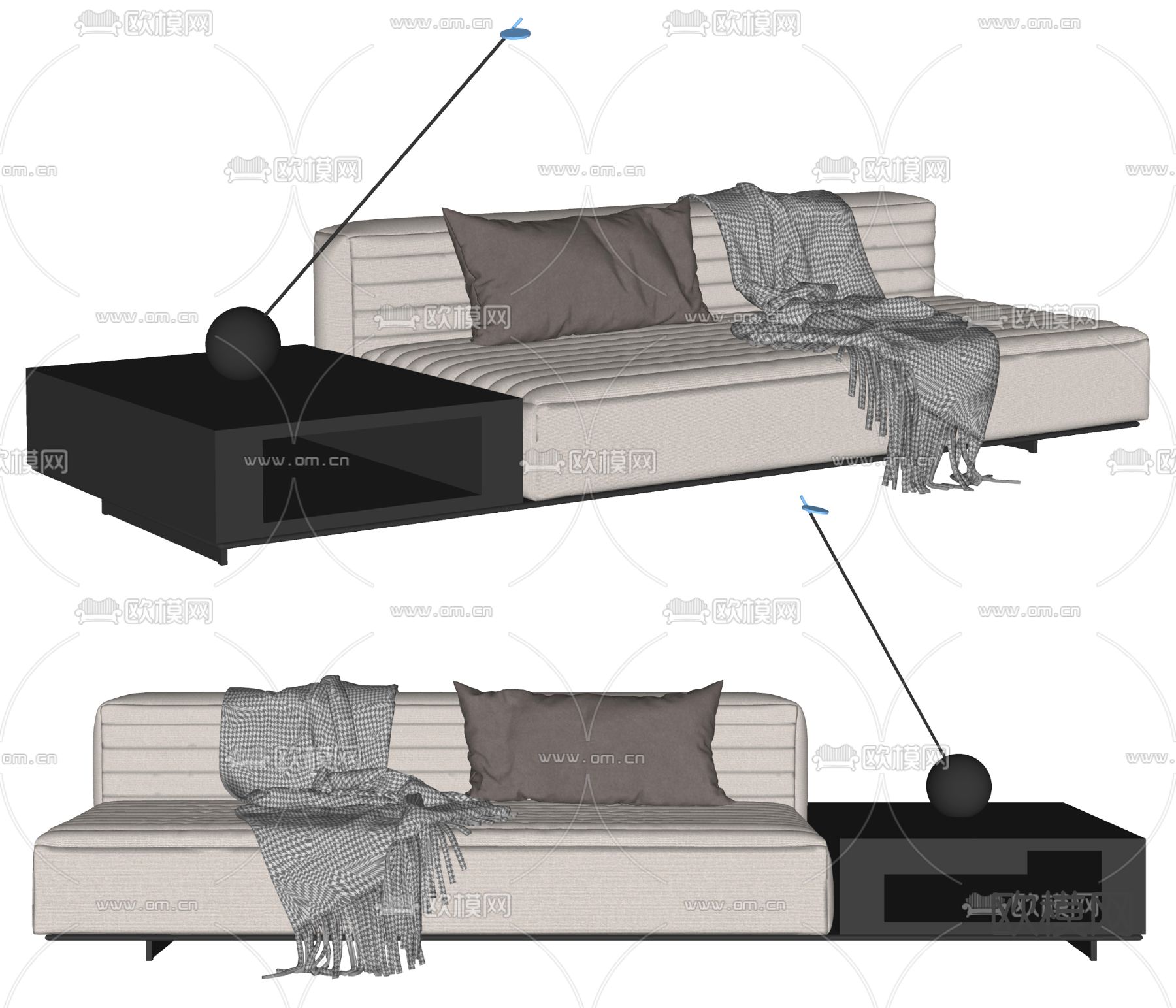 Minotti 布艺白色沙发su模型