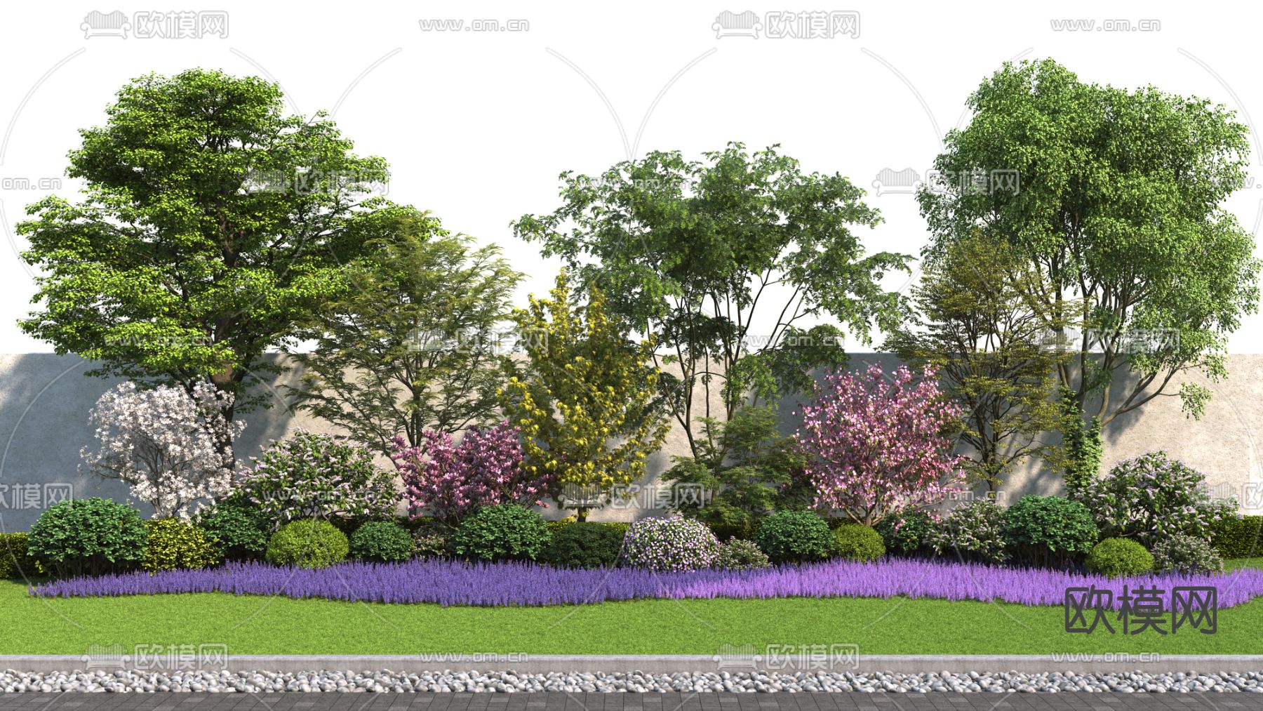 现代乔木 灌木 植物堆3d模型下载