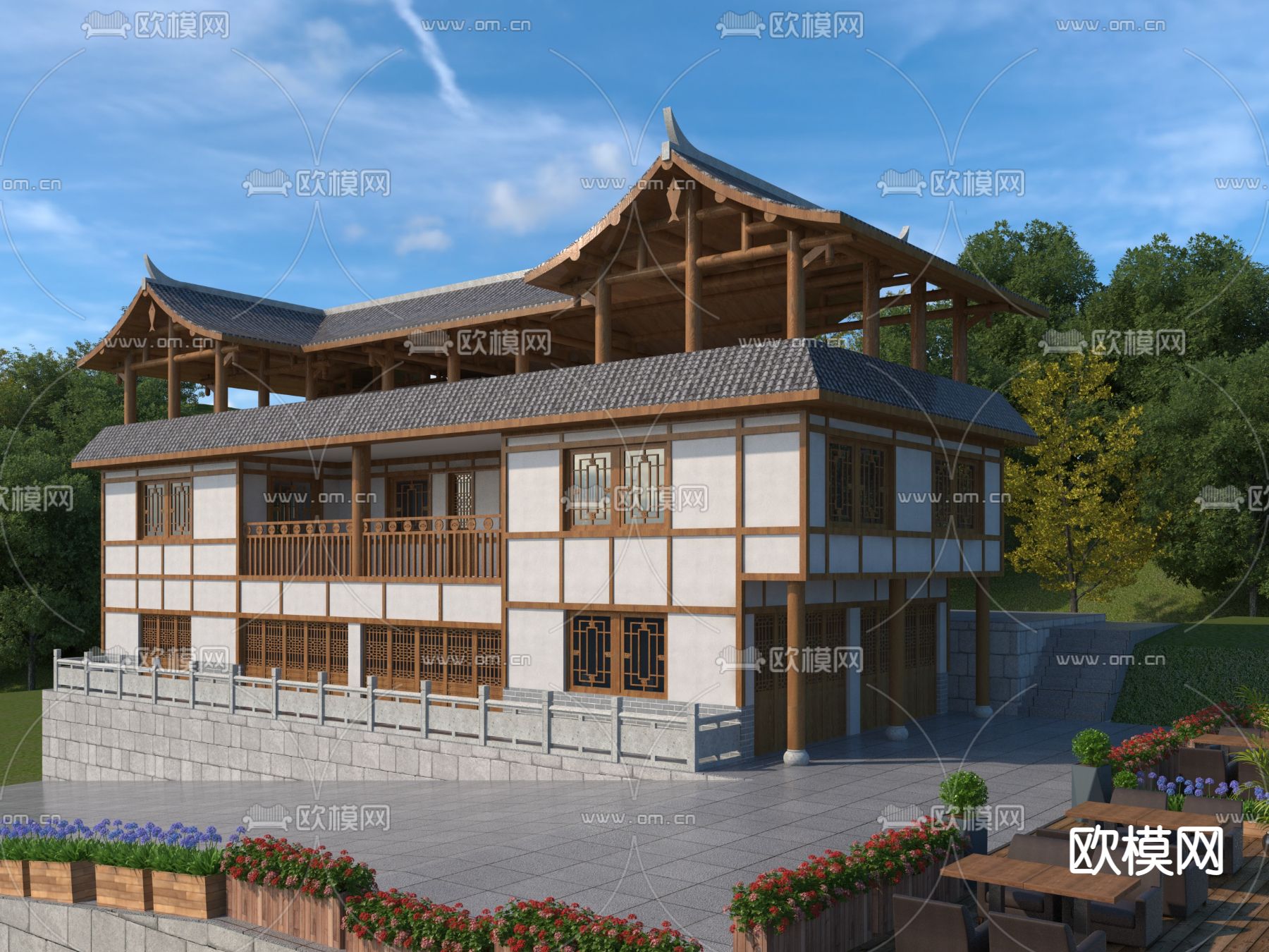 中式古建 川西民居3d模型下载