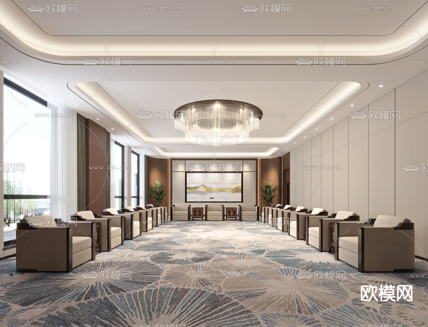 新中式酒店 会客室3d模型下载