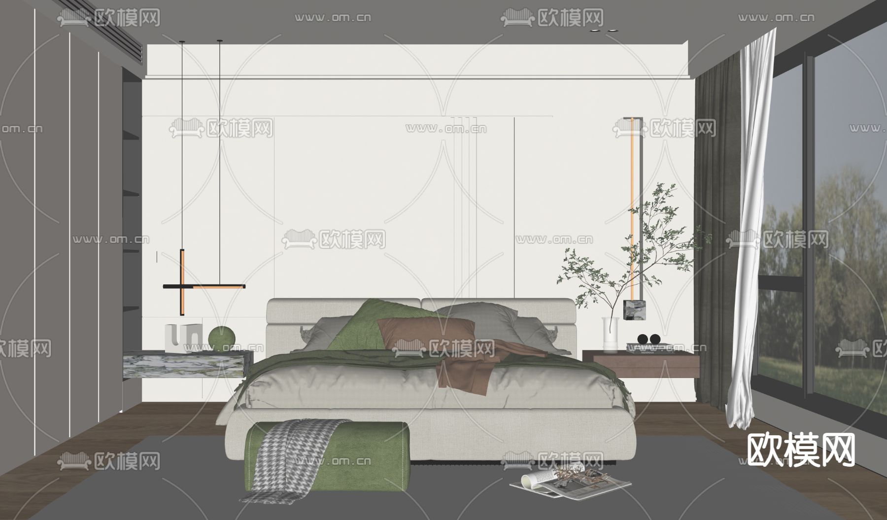 现代卧室su模型下载（渲染图2）