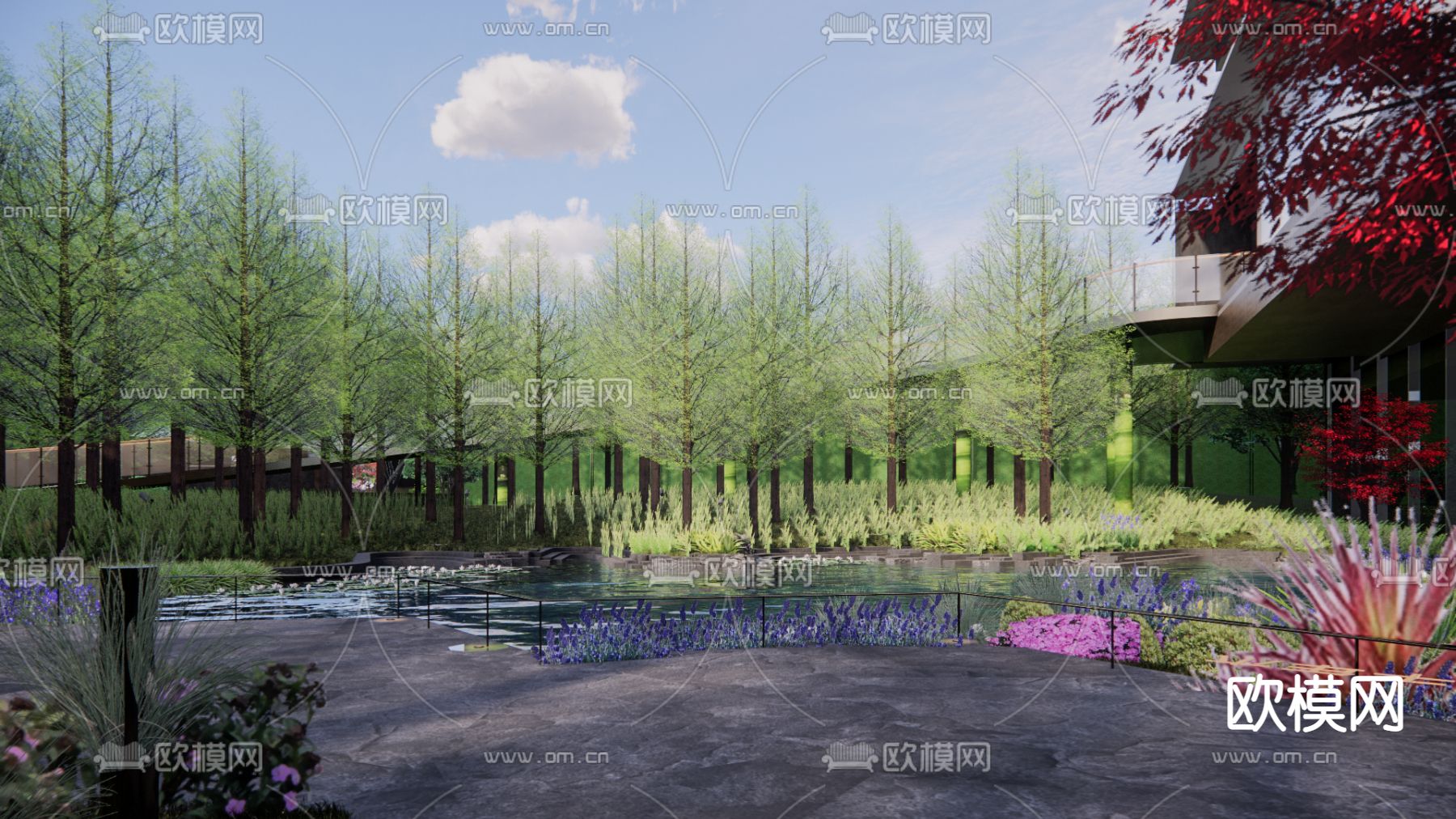 新中式售楼处景观su模型下载（渲染图3）