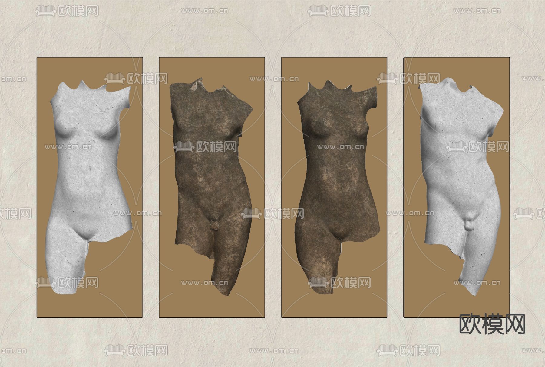 现代石膏人像墙饰立体墙饰su模型下载（渲染图2）