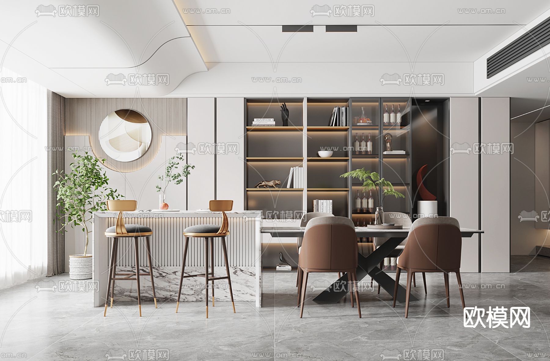 现代中岛餐厅3d模型下载_ID12140164_3dmax免费模型-欧模网