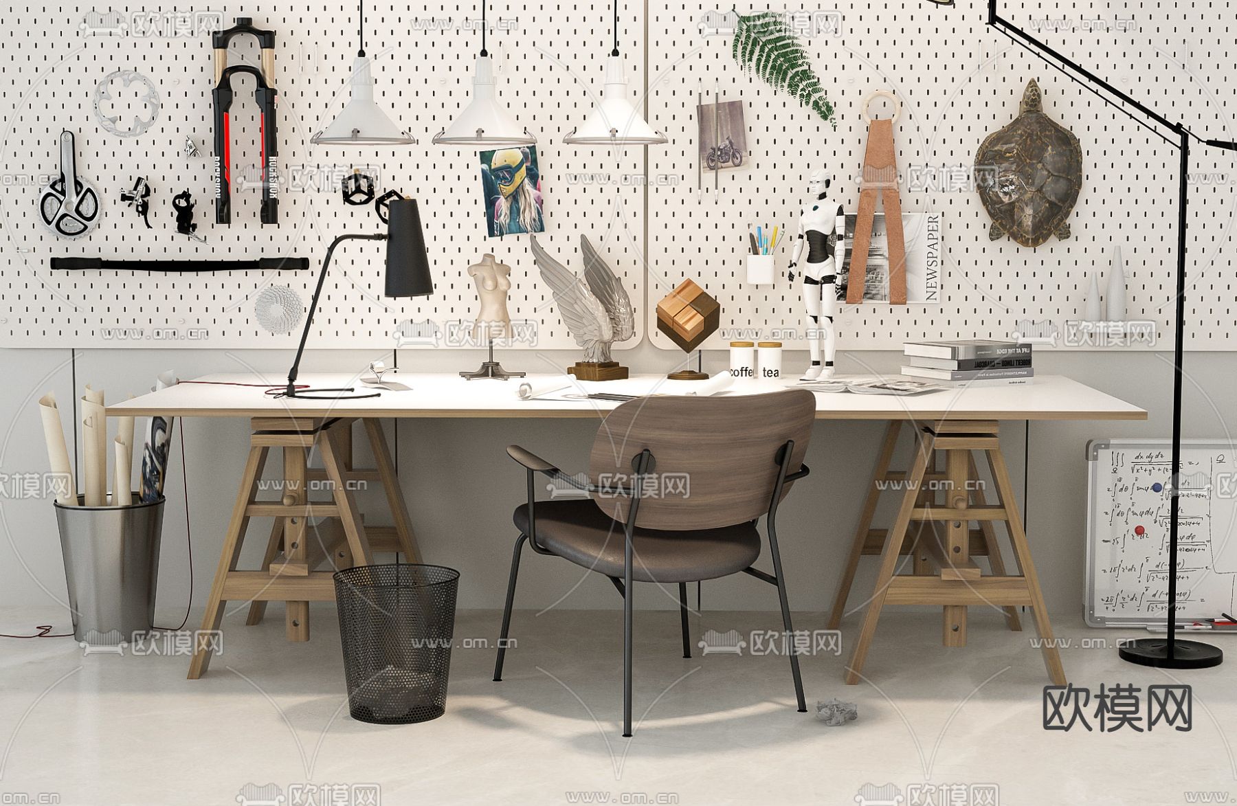 北欧书桌椅su模型下载（渲染图1）