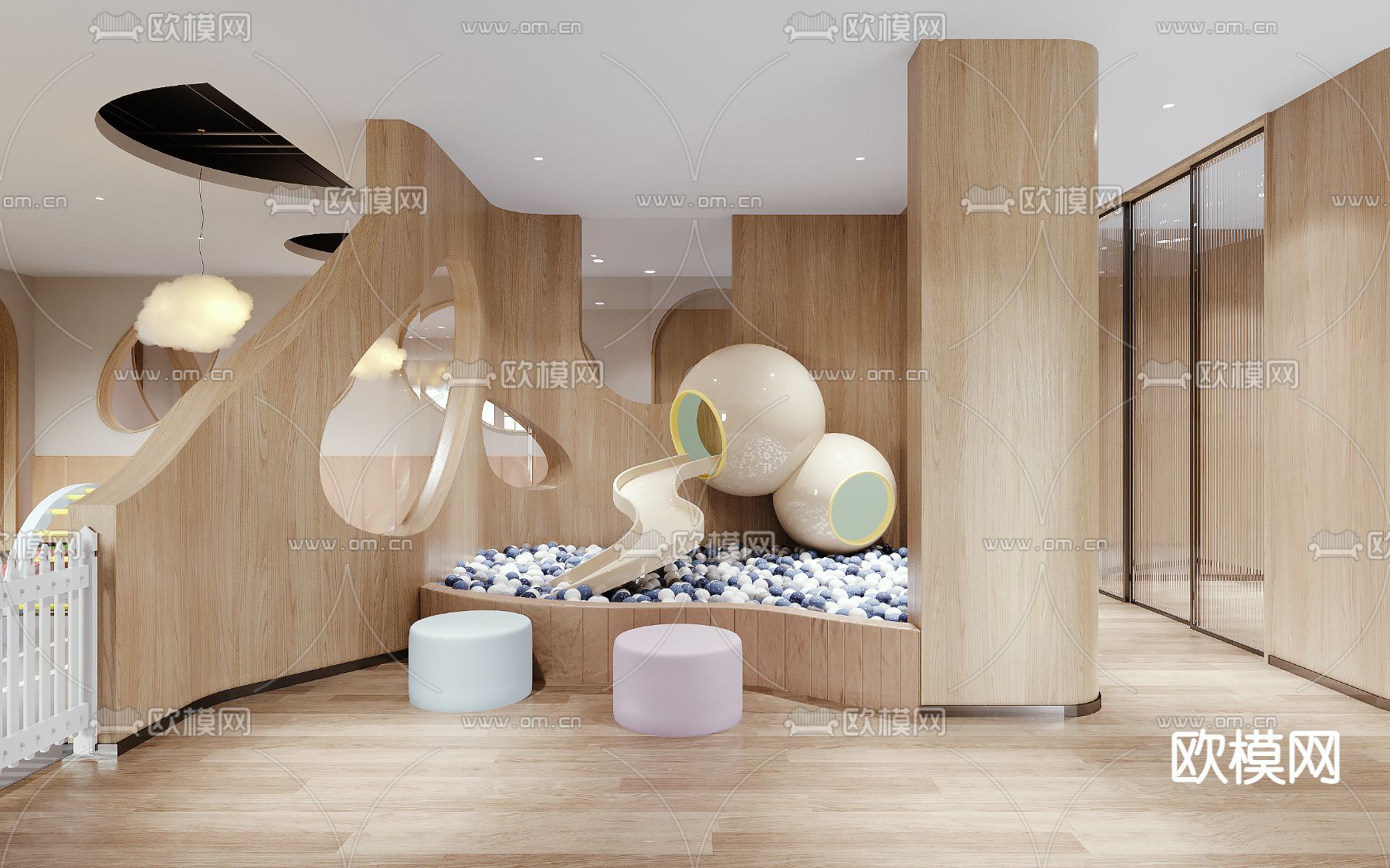 现代托儿所前台 活动区3d模型下载（渲染图2）