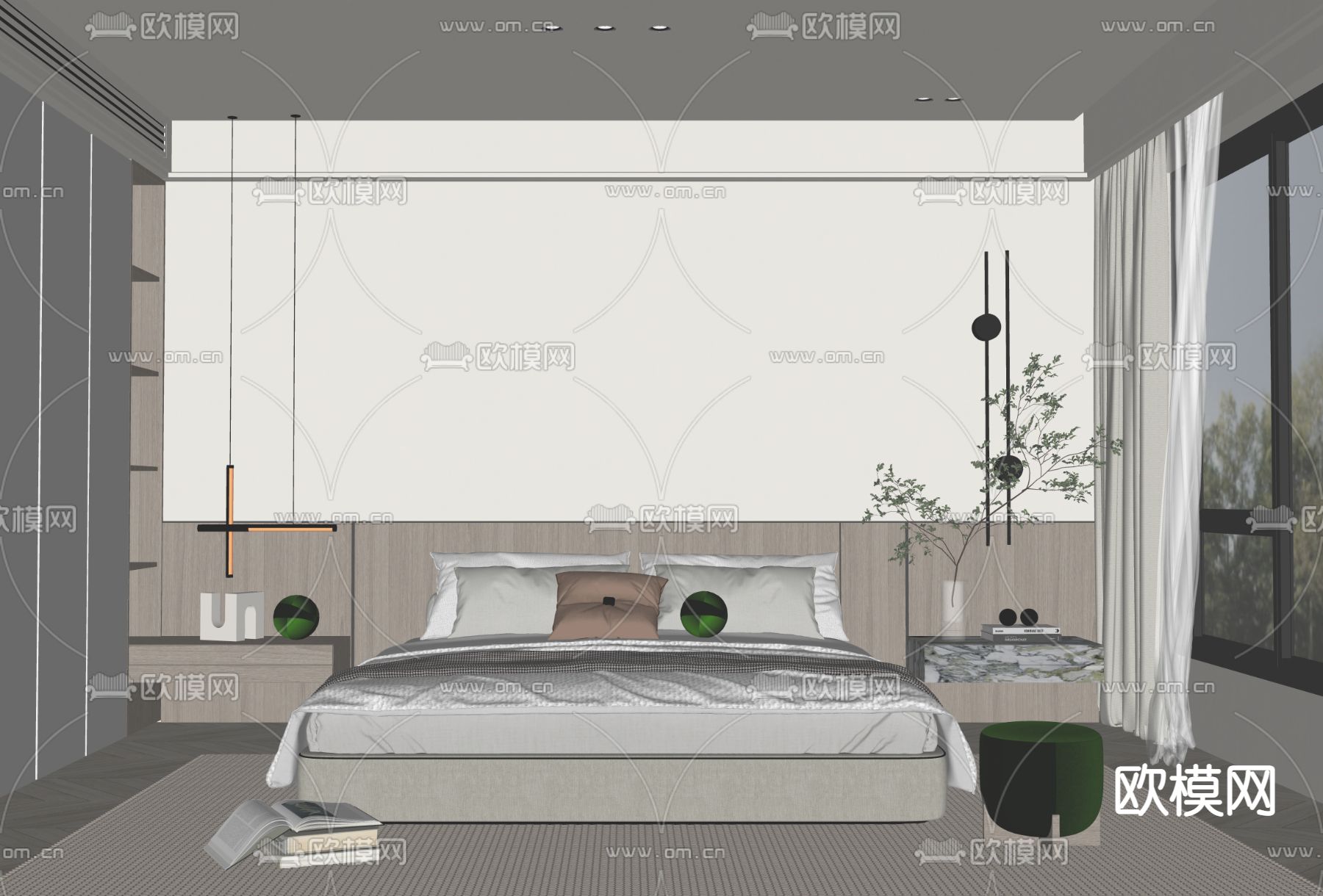 现代卧室主人房su模型下载（渲染图2）