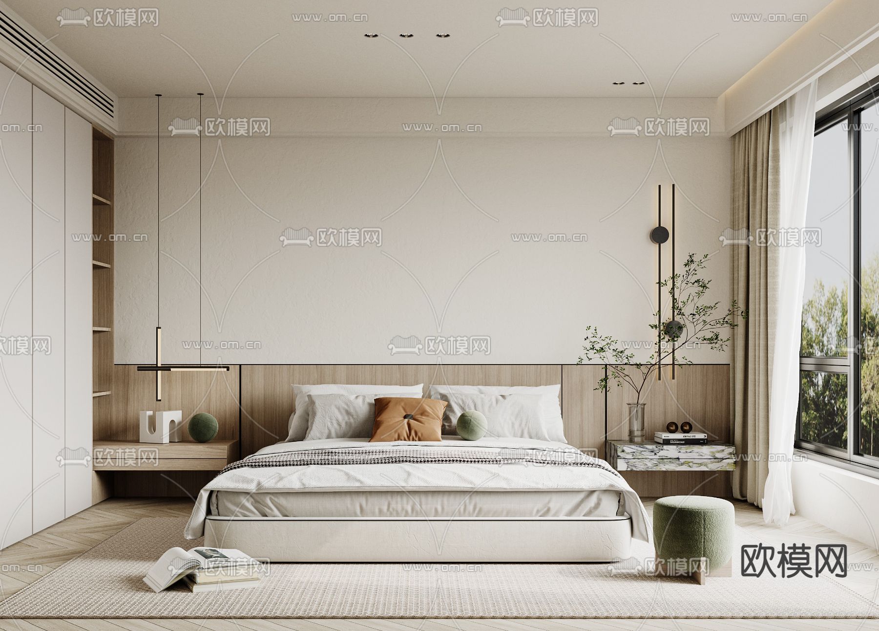 现代卧室主人房su模型下载（渲染图1）