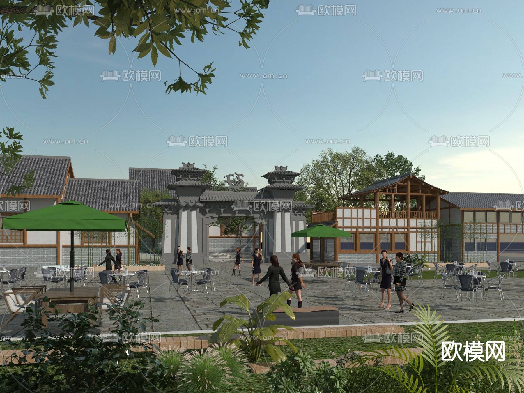 中式古建 商业街3d模型下载