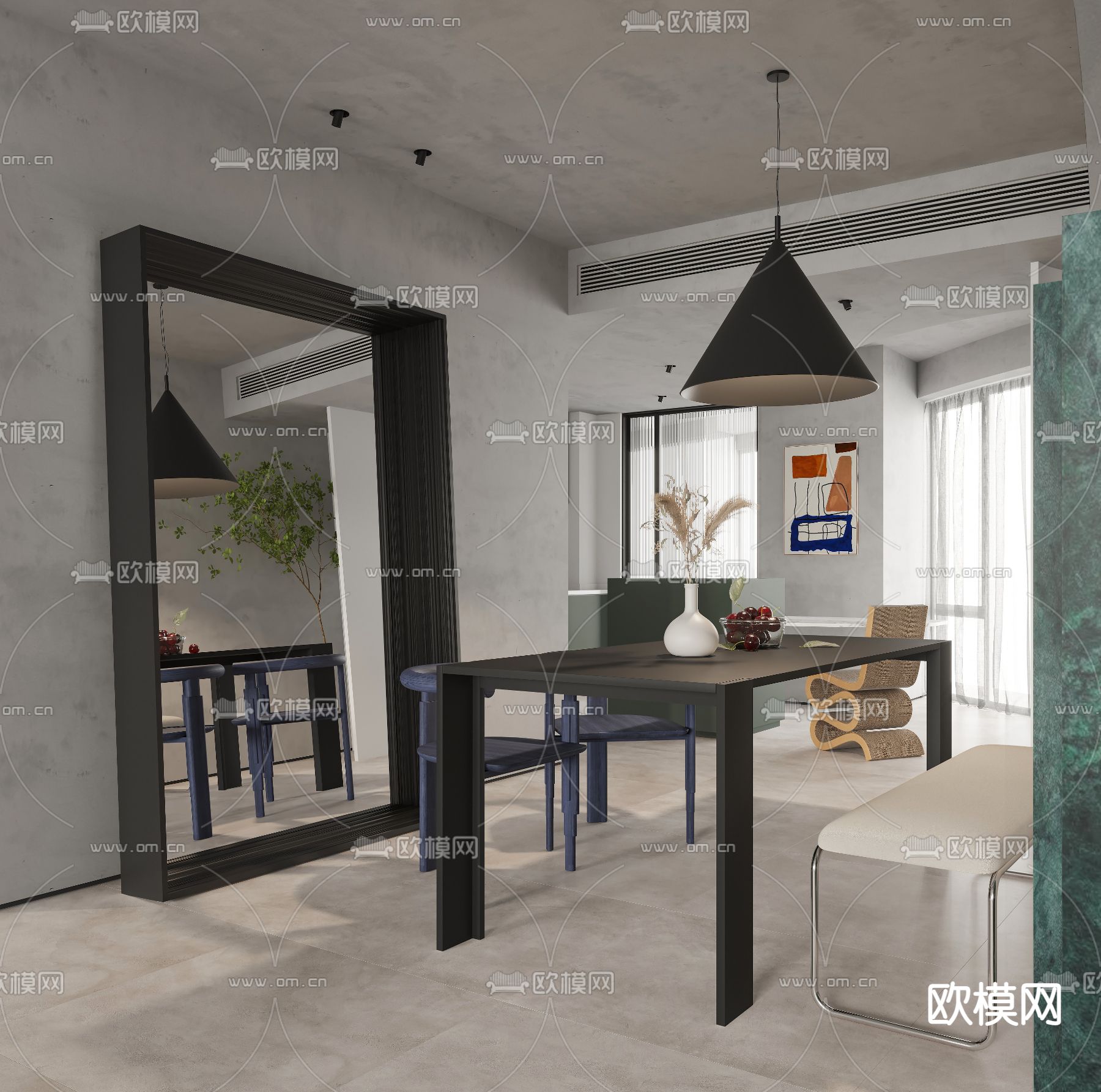 现代工业风客餐厅3d模型下载（渲染图4）