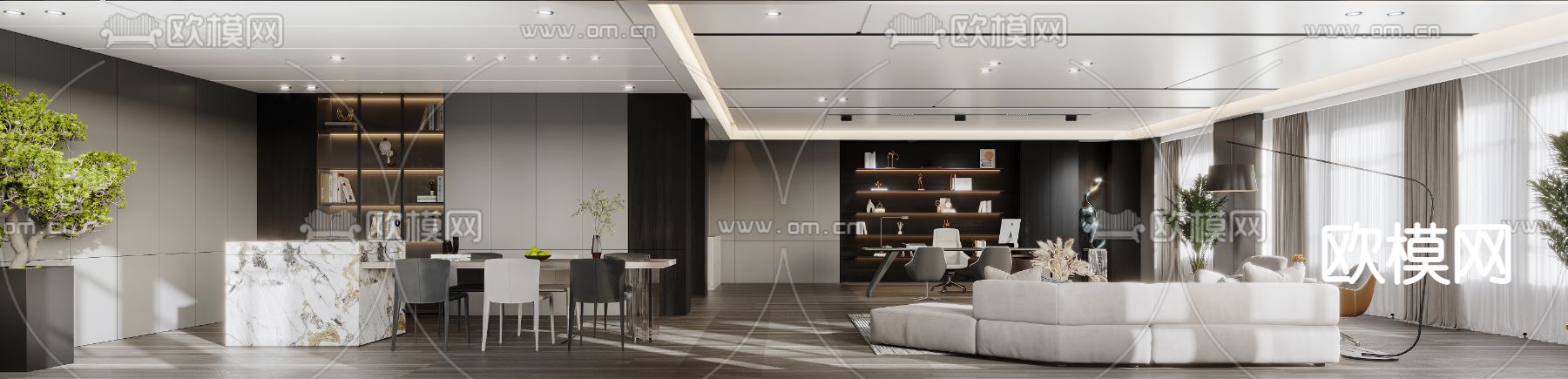 现代董事长办公室 总经理室3d模型下载（渲染图1）