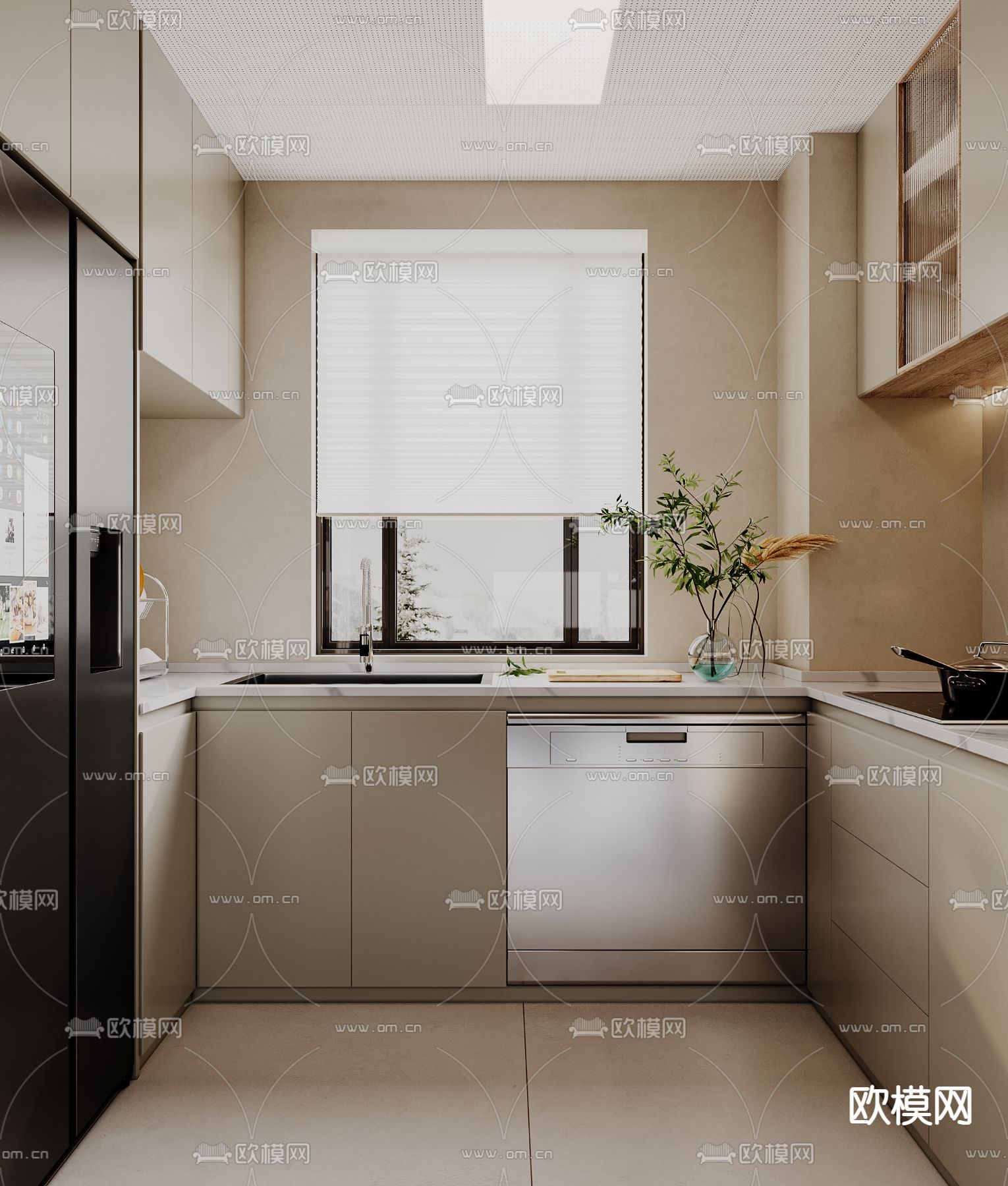 现代奶油风厨房3d模型下载_ID12141970_3dmax免费模型-欧模网