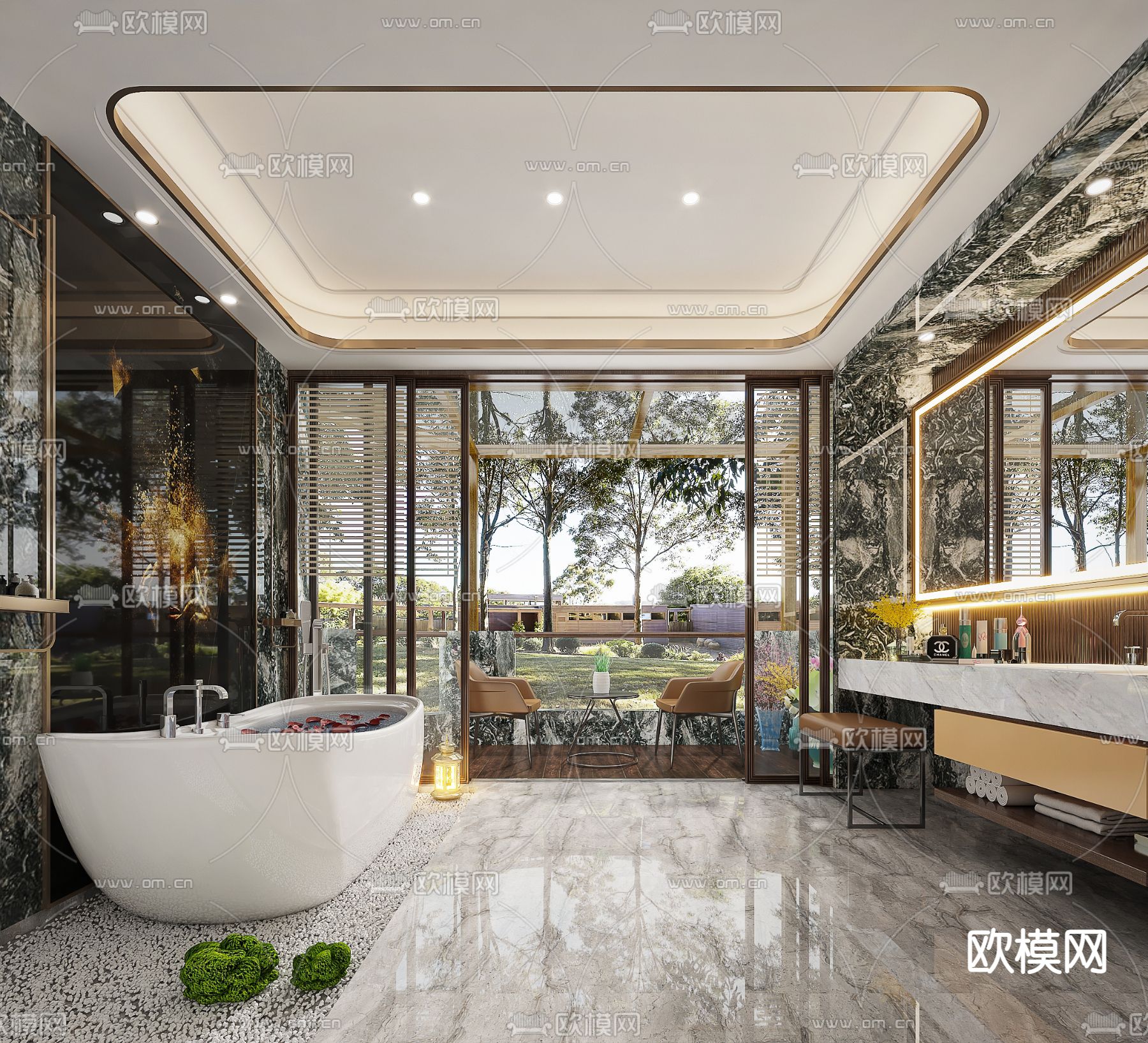 现代轻奢浴室 卫生间3d模型下载_ID12140782_3dmax免费模型-欧模网
