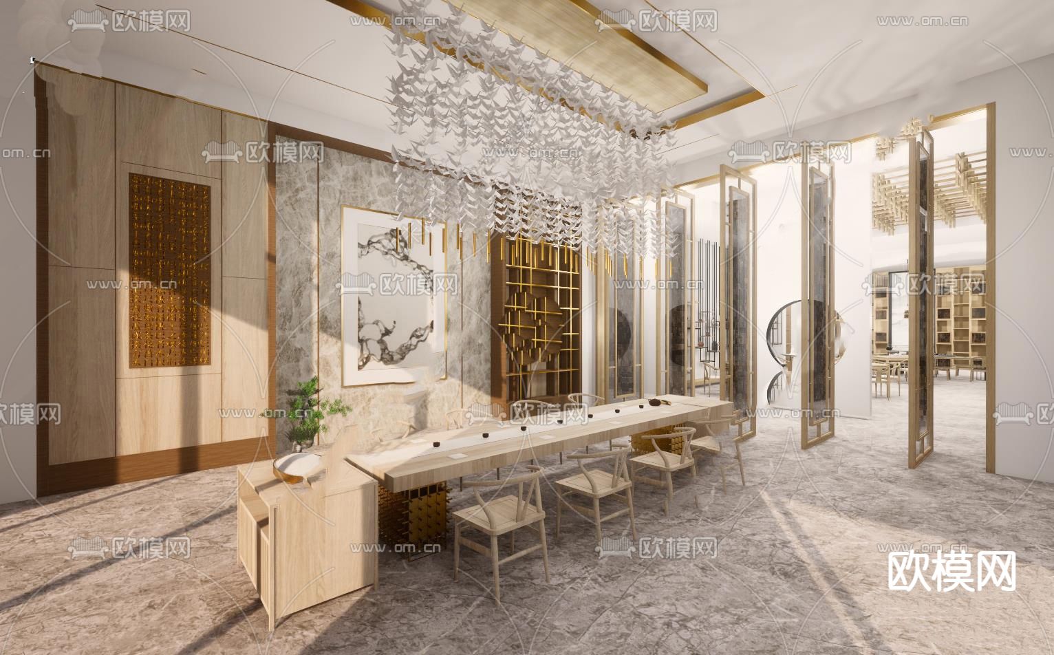 新中式酒店大堂su模型