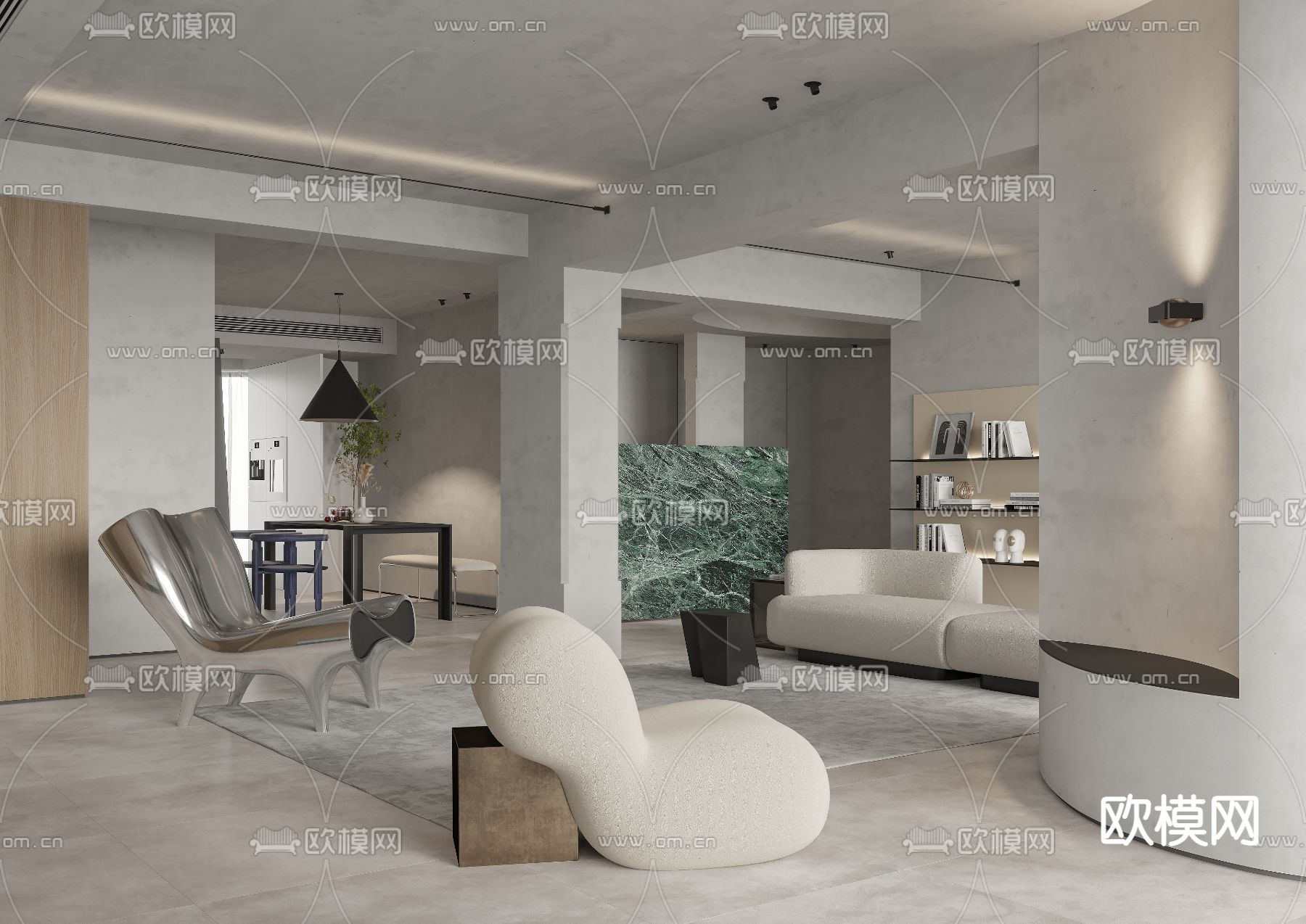 现代工业风客餐厅3d模型下载（渲染图1）