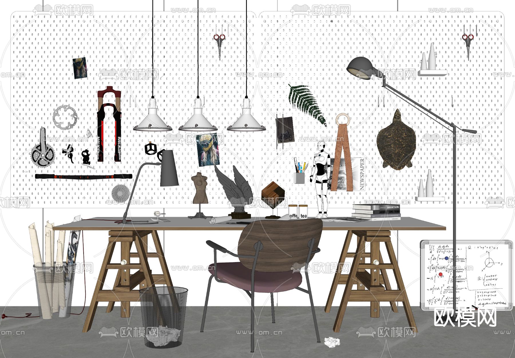 北欧书桌椅su模型下载（渲染图2）