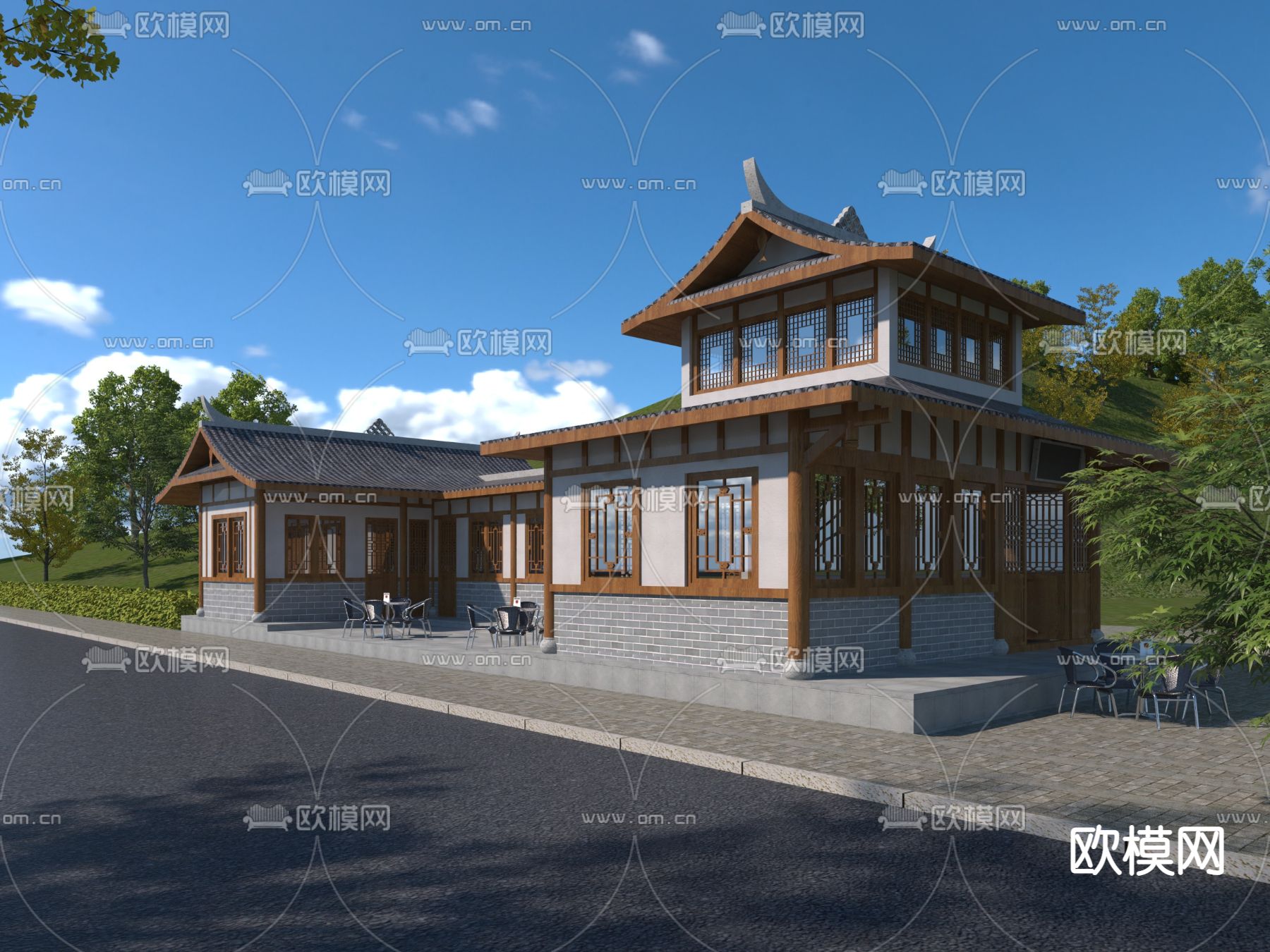 中式古建川西民居3d模型下载_ID12141845_3dmax免费模型-欧模网