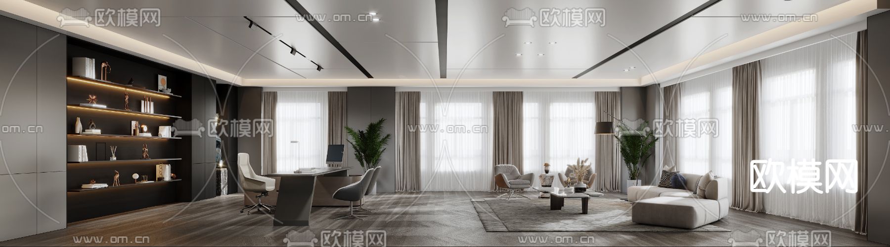 现代董事长办公室 总经理室3d模型下载（渲染图2）