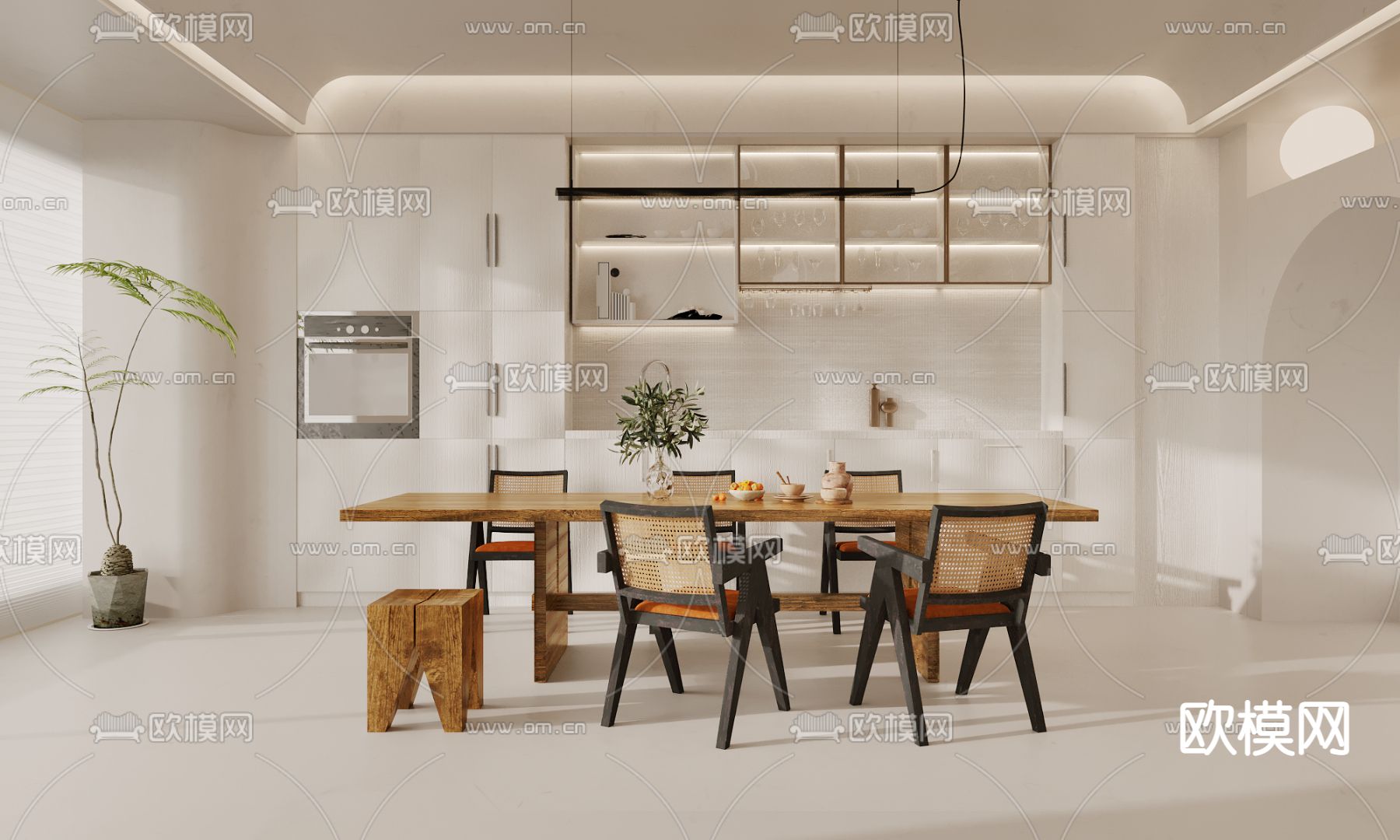 现代奶油风餐厅3d模型下载_ID12142933_3dmax免费模型-欧模网