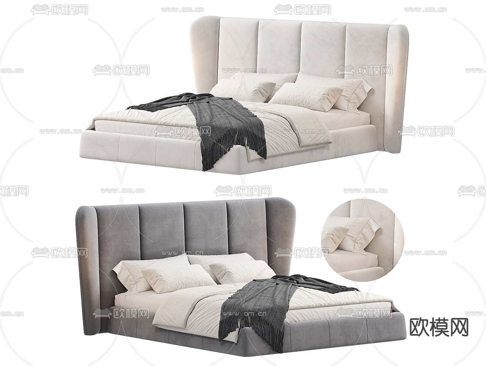 MISSANA 现代布艺双人床3d模型下载（渲染图3）