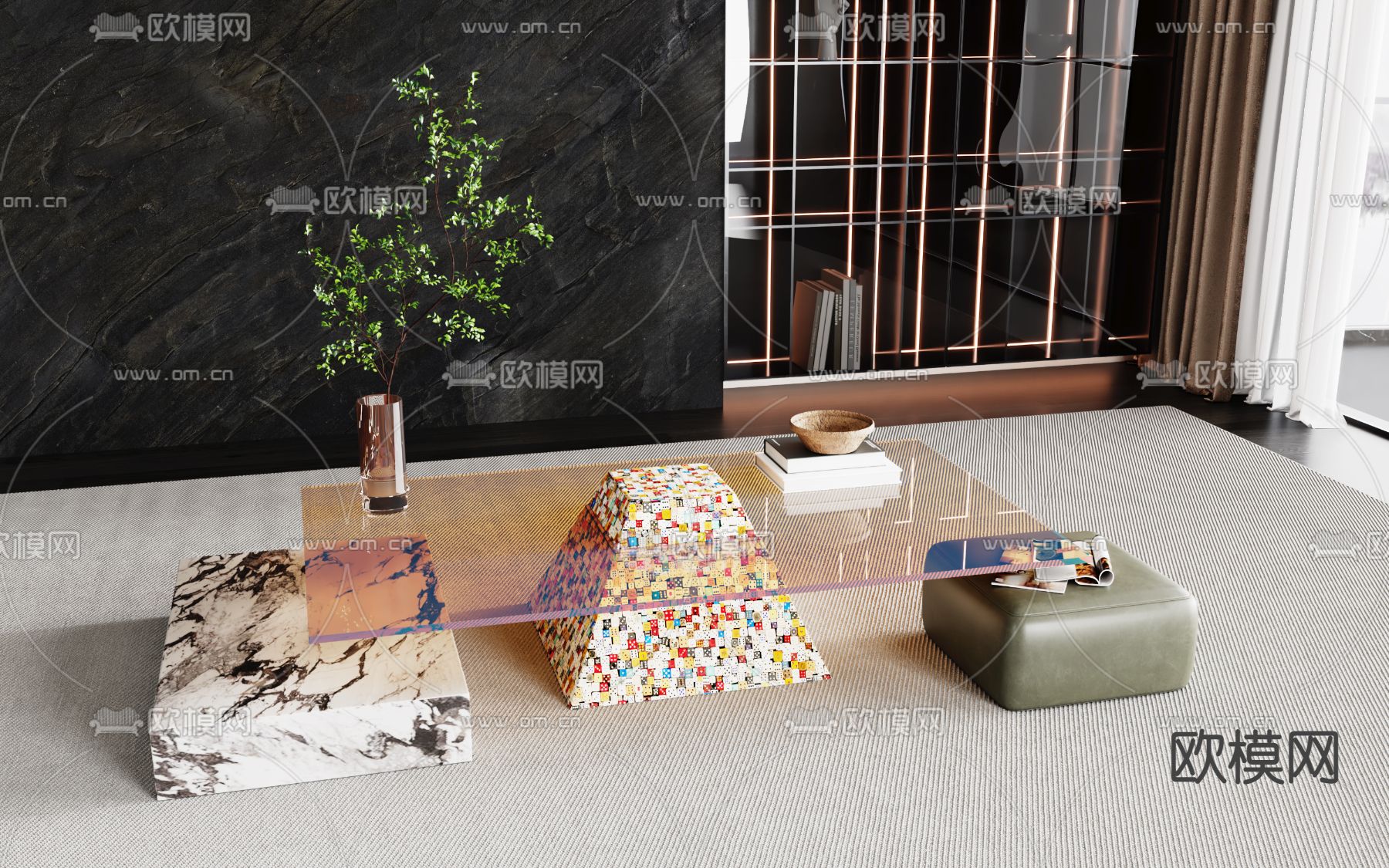 现代玻璃茶几3d模型下载