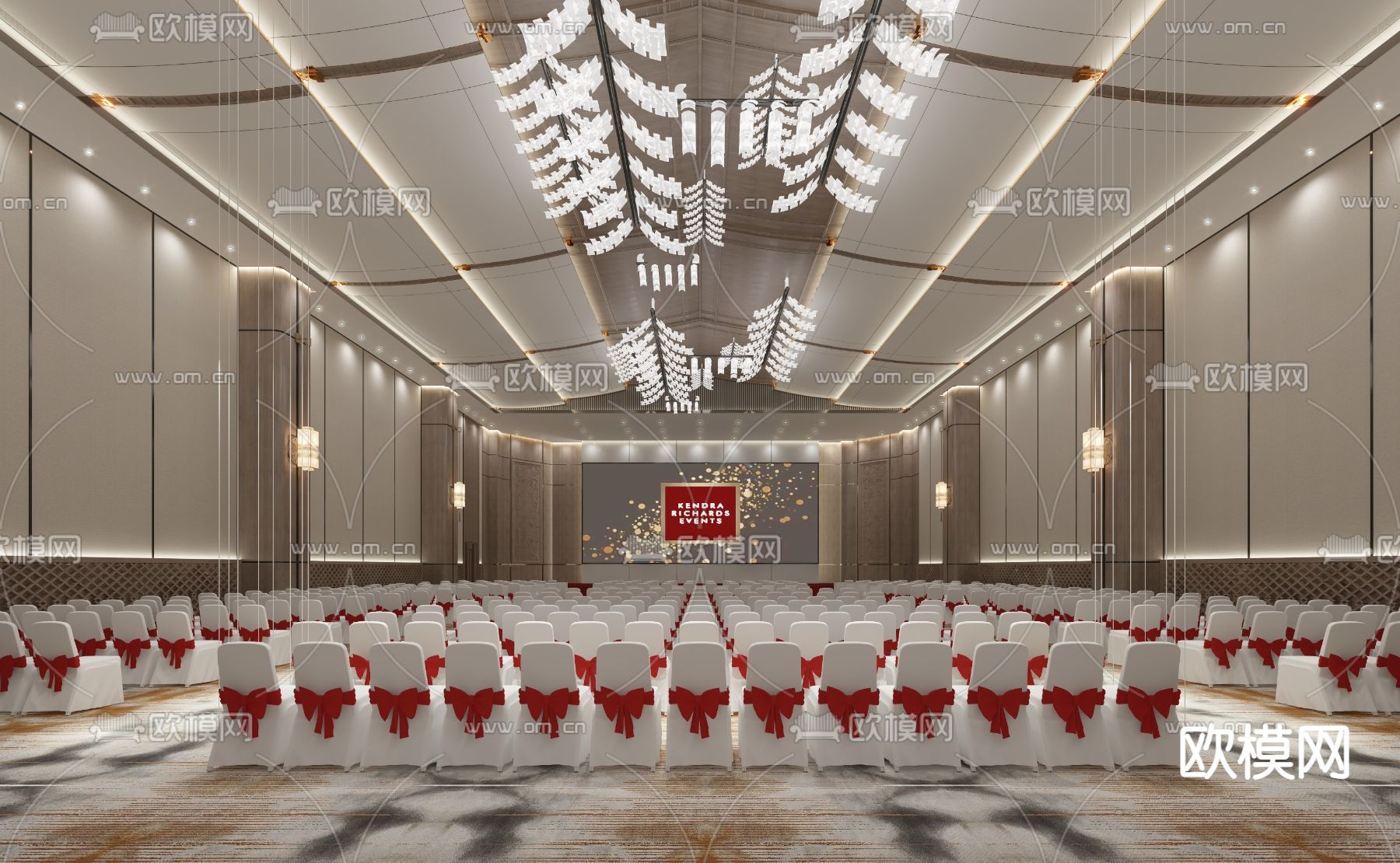 新中式酒店多功能厅 宴会厅3d模型下载