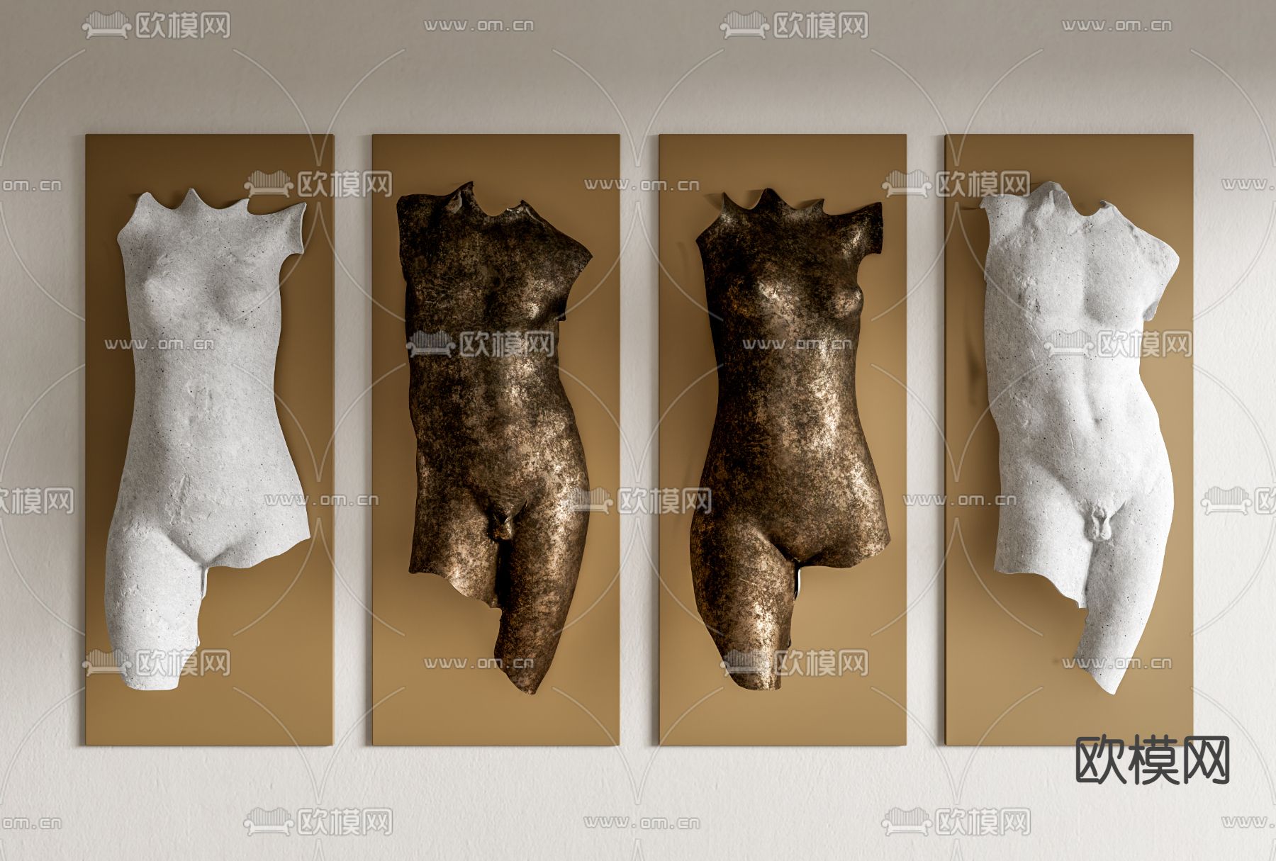 现代石膏人像墙饰立体墙饰su模型下载（渲染图1）