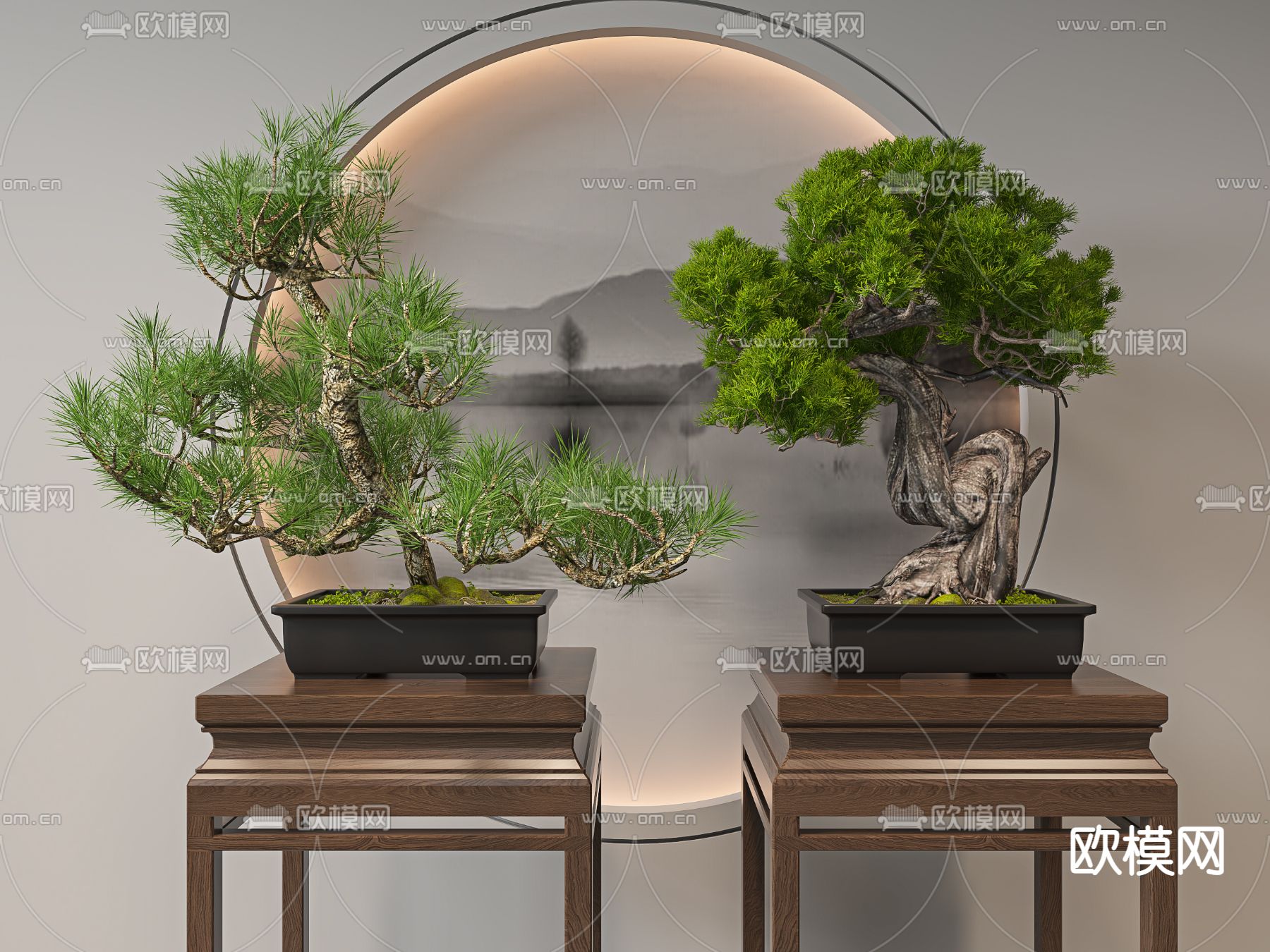 新中式柏松盆栽 盆景3d模型下载_ID12140080_3dmax免费模型-欧模网