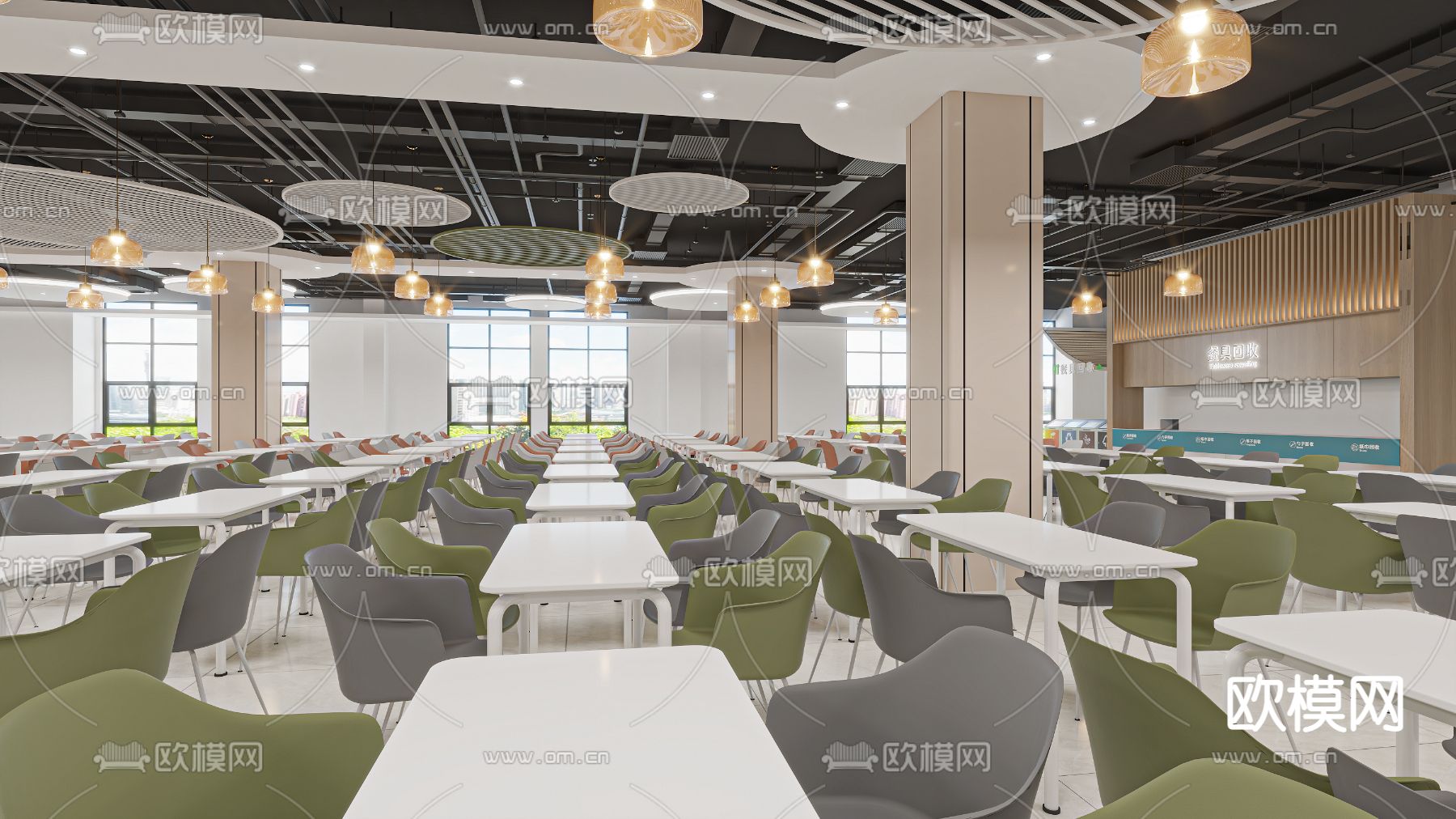 现代食堂3d模型下载（渲染图1）