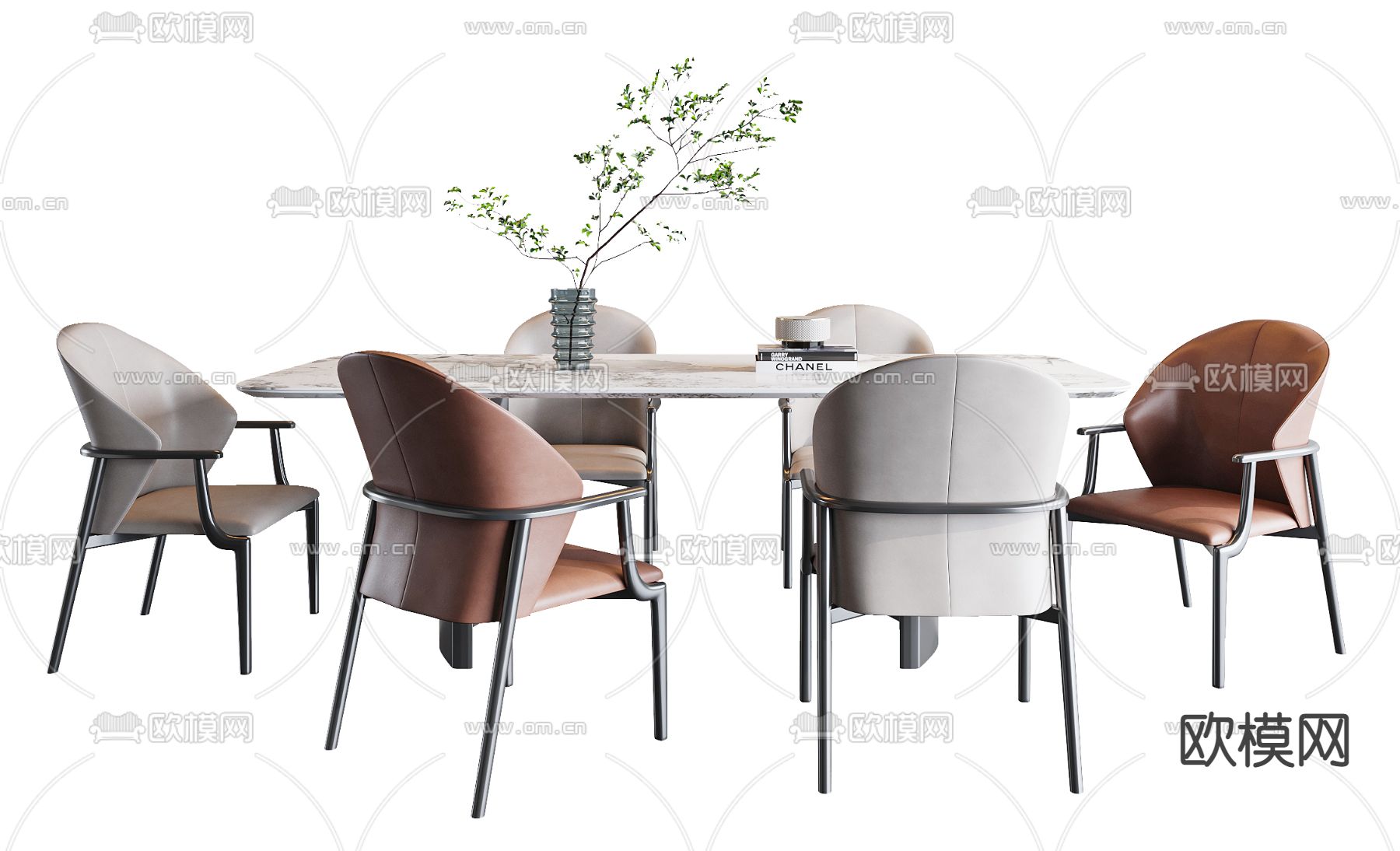 现代条形餐桌椅3d模型下载