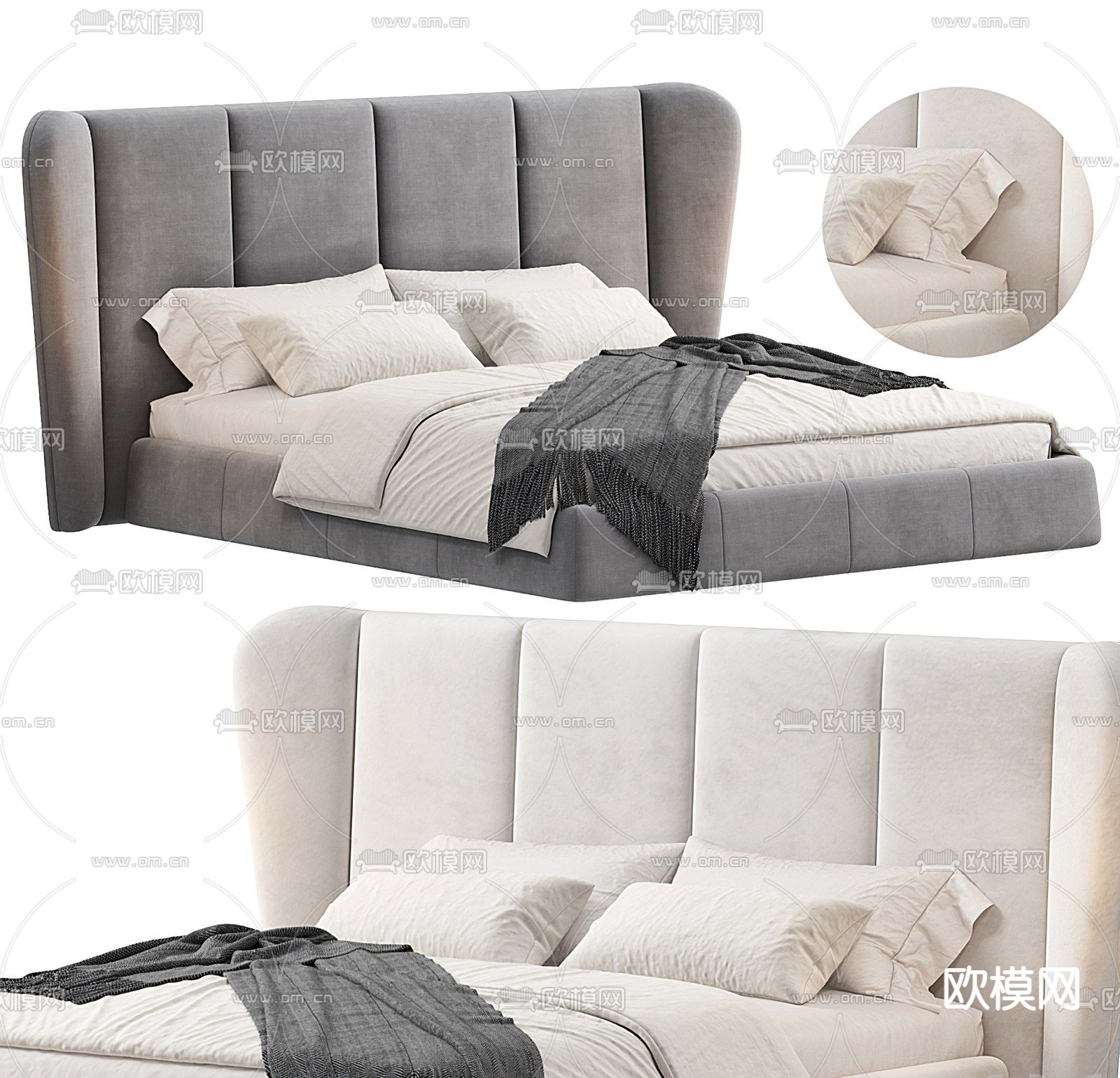 MISSANA 现代布艺双人床3d模型下载（渲染图1）