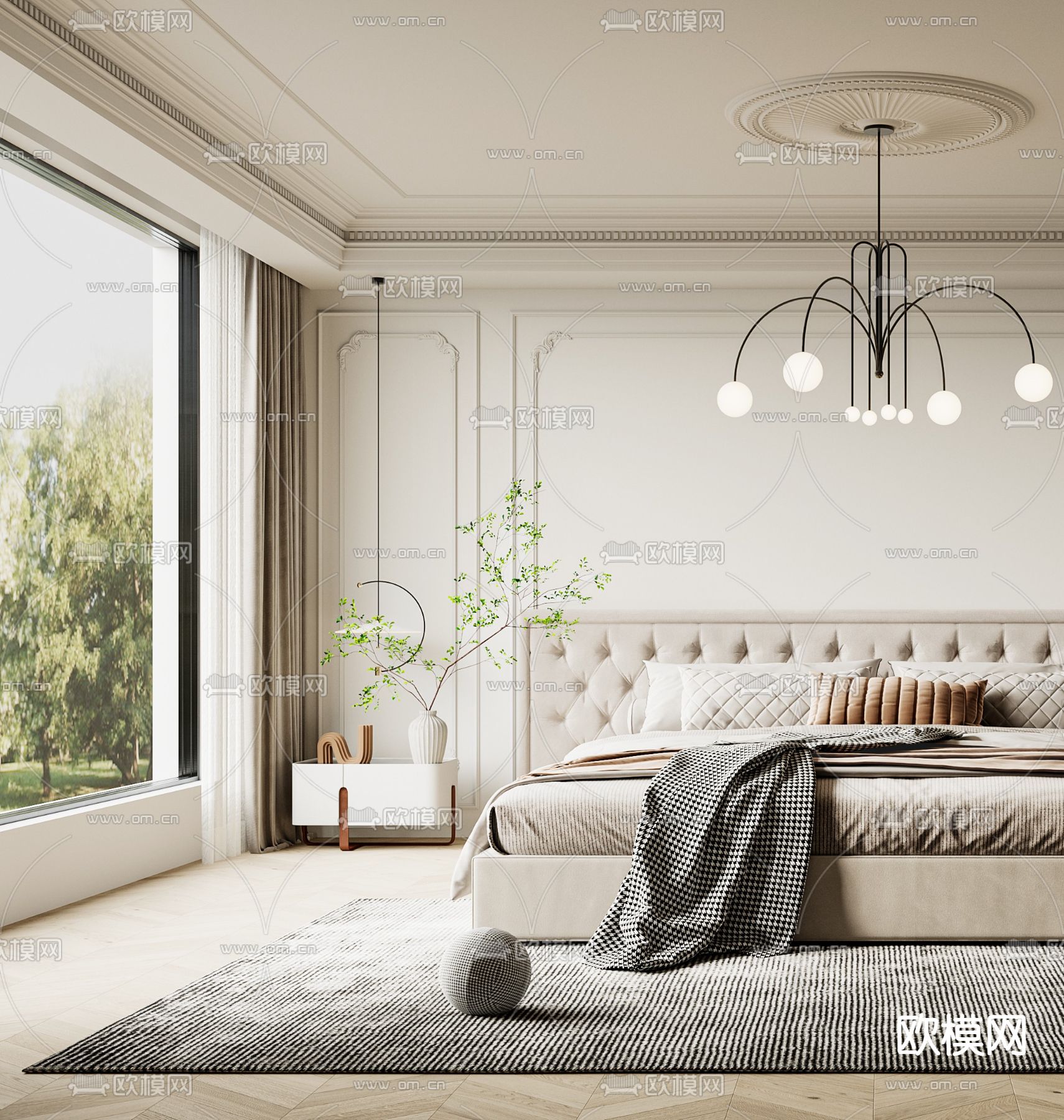 简欧卧室su模型下载（渲染图4）