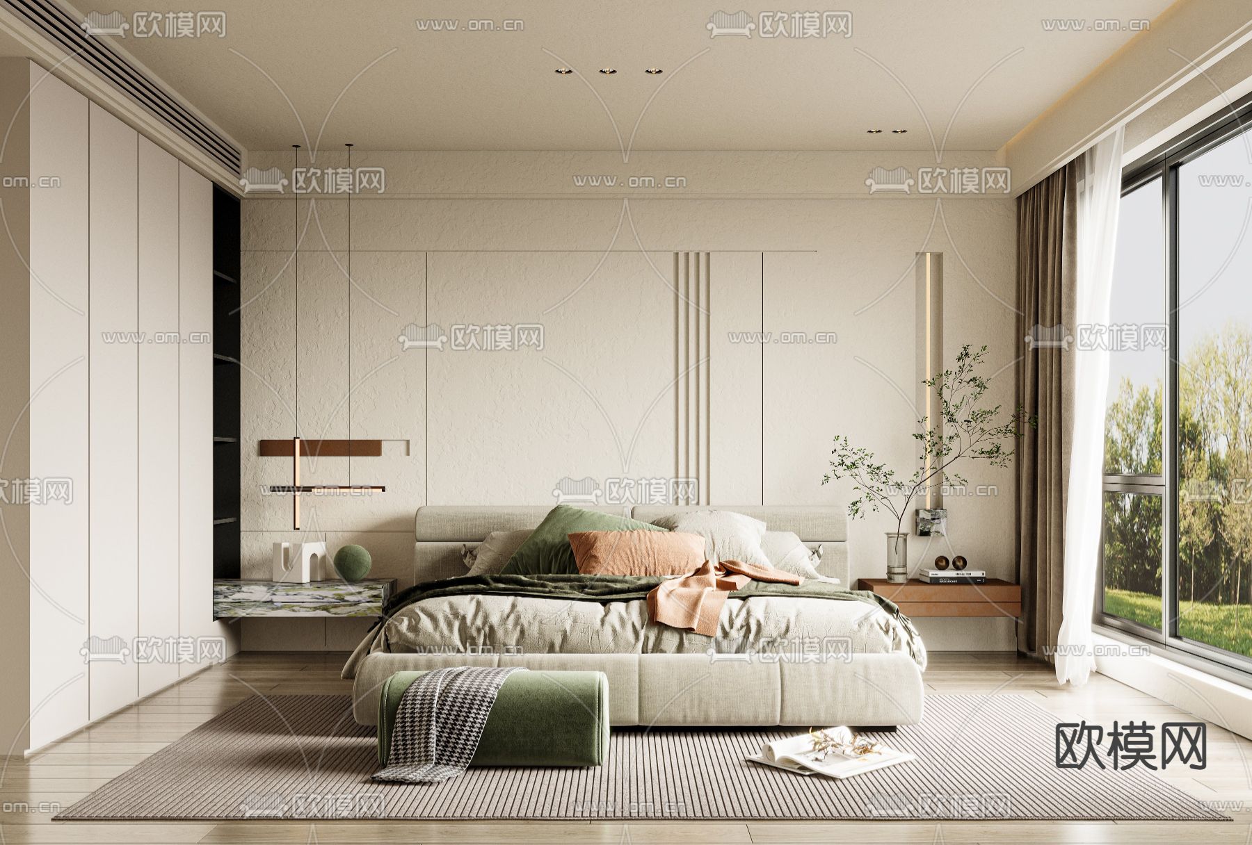 现代卧室su模型下载（渲染图1）