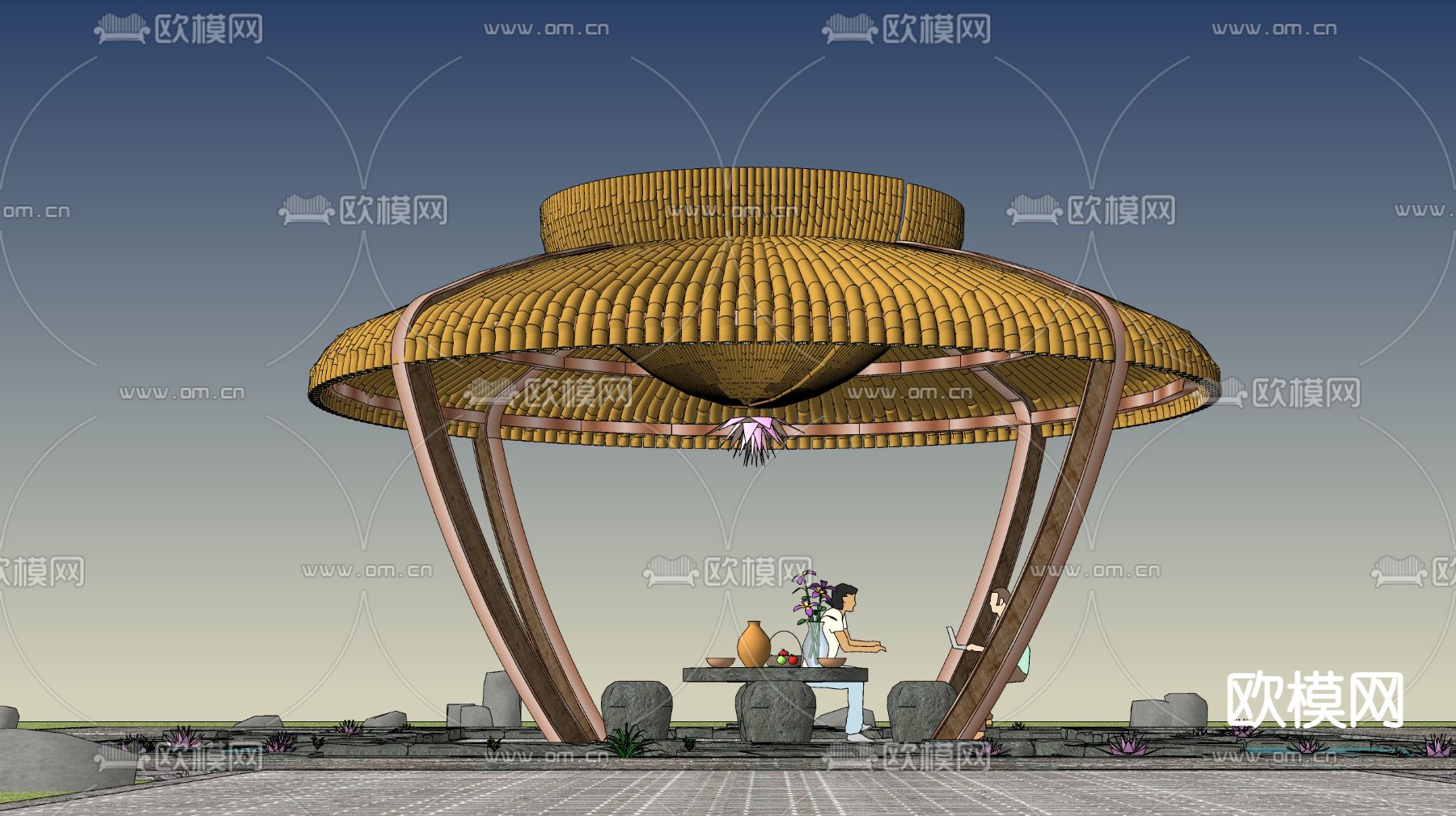 东南亚竹制圆顶凉亭su模型下载（渲染图1）