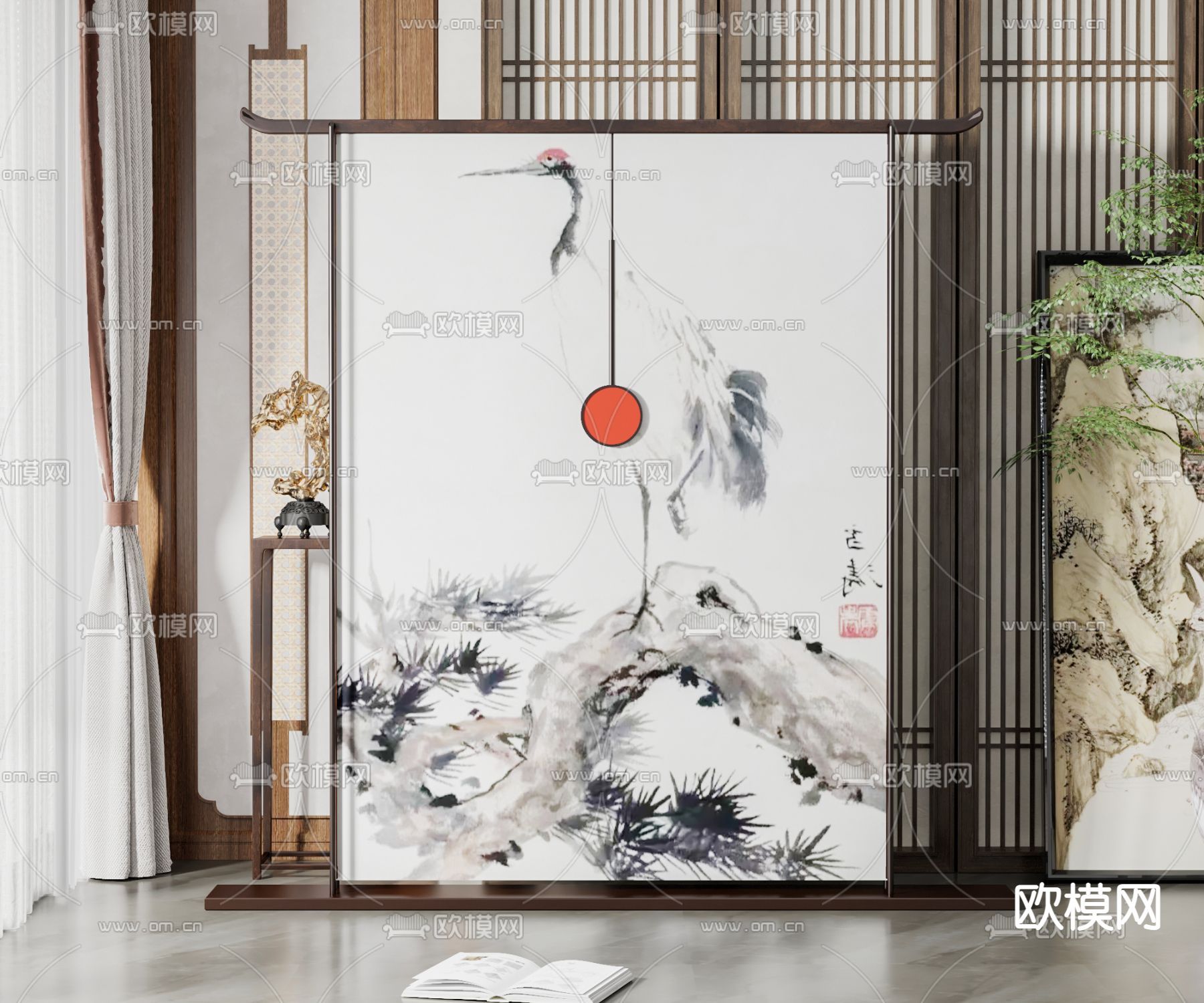 新中式屏风 隔断 插屏3d模型下载_ID12142256_3dmax免费模型-欧模网