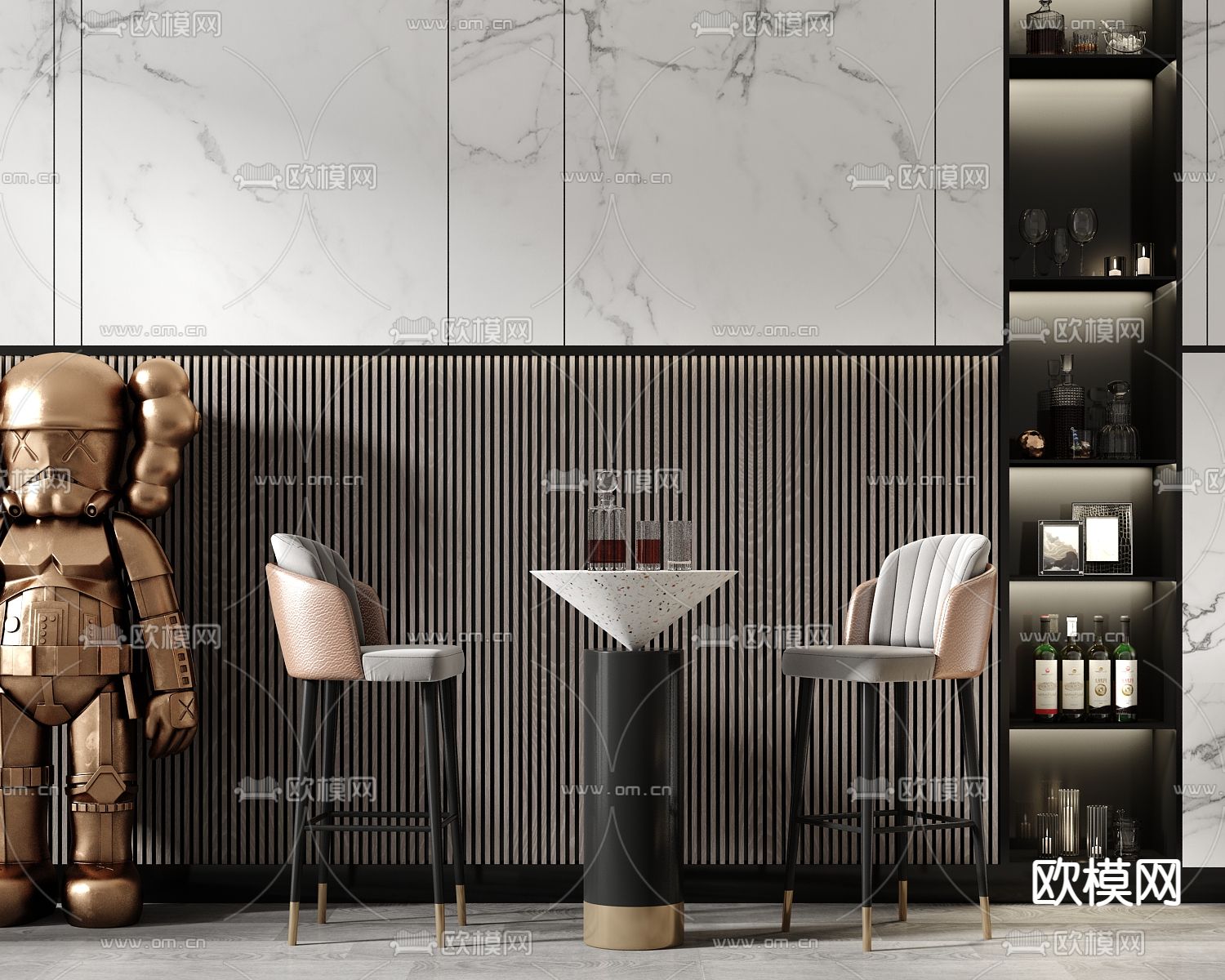 现代轻奢吧台椅 吧台凳3d模型下载