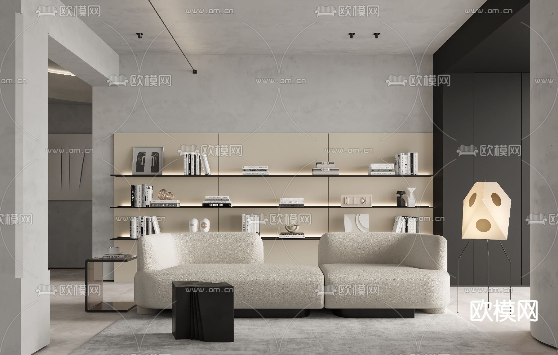 现代工业风客餐厅3d模型下载（渲染图2）