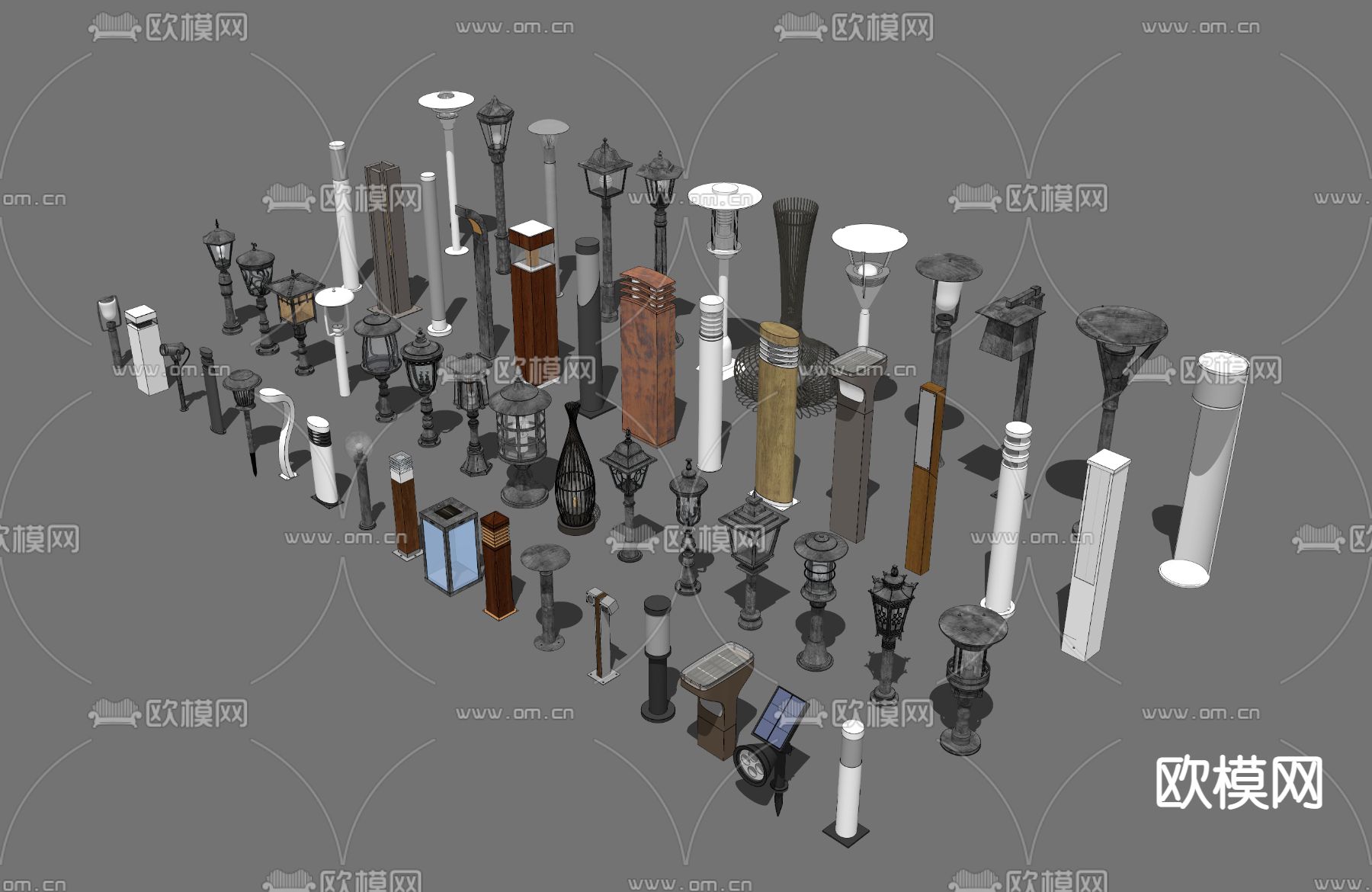 现代路灯景观灯su模型下载（渲染图2）