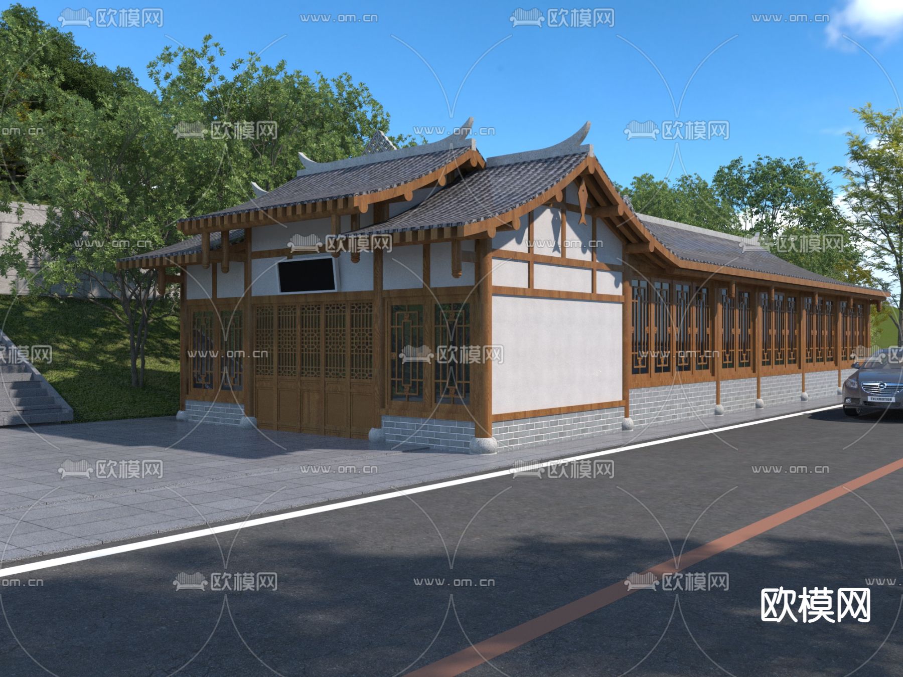 中式古建寺庙3d模型下载
