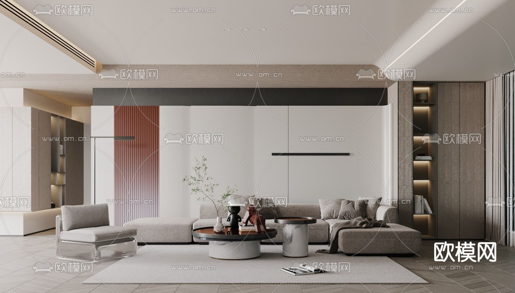 现代客厅3d模型下载