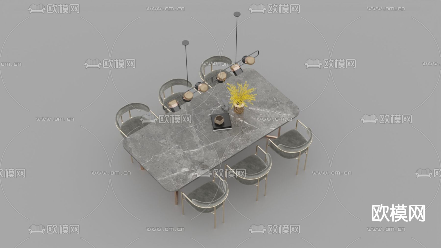 现代轻奢创意多人餐桌椅免费3d模型下载