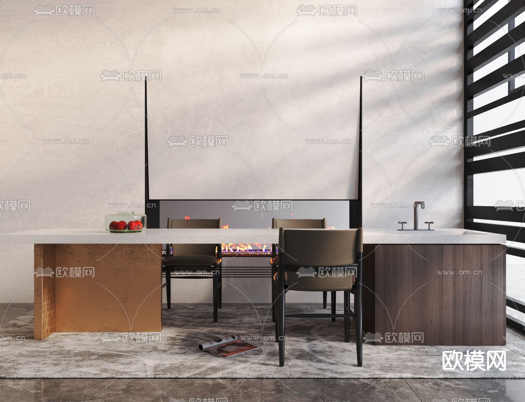 现代岛台餐桌椅3d模型下载