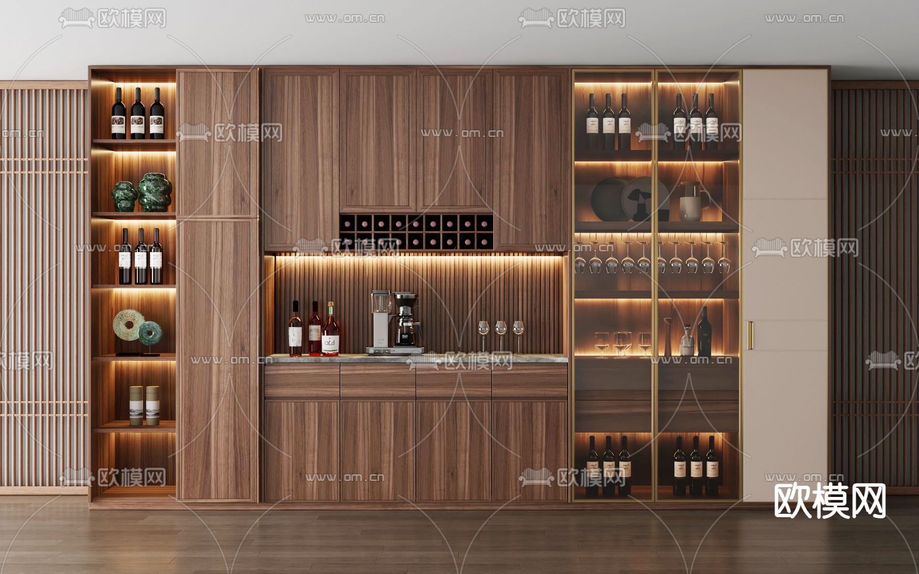 新中式轻奢酒柜3d模型下载