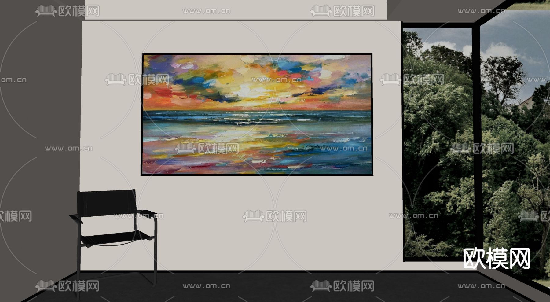 现代装饰画su模型下载（渲染图2）