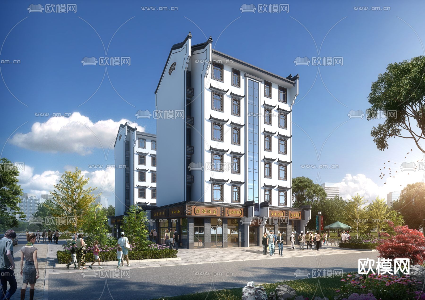 新中式商业楼建筑外观psd下载