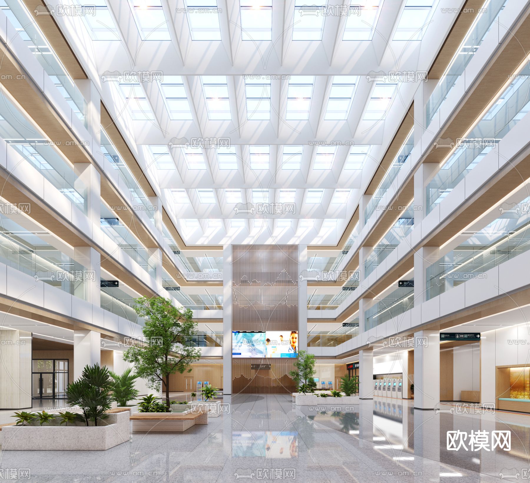 现代医院大厅3d模型下载（渲染图1）