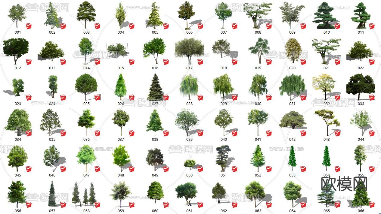 现代2d乔木植物su模型下载