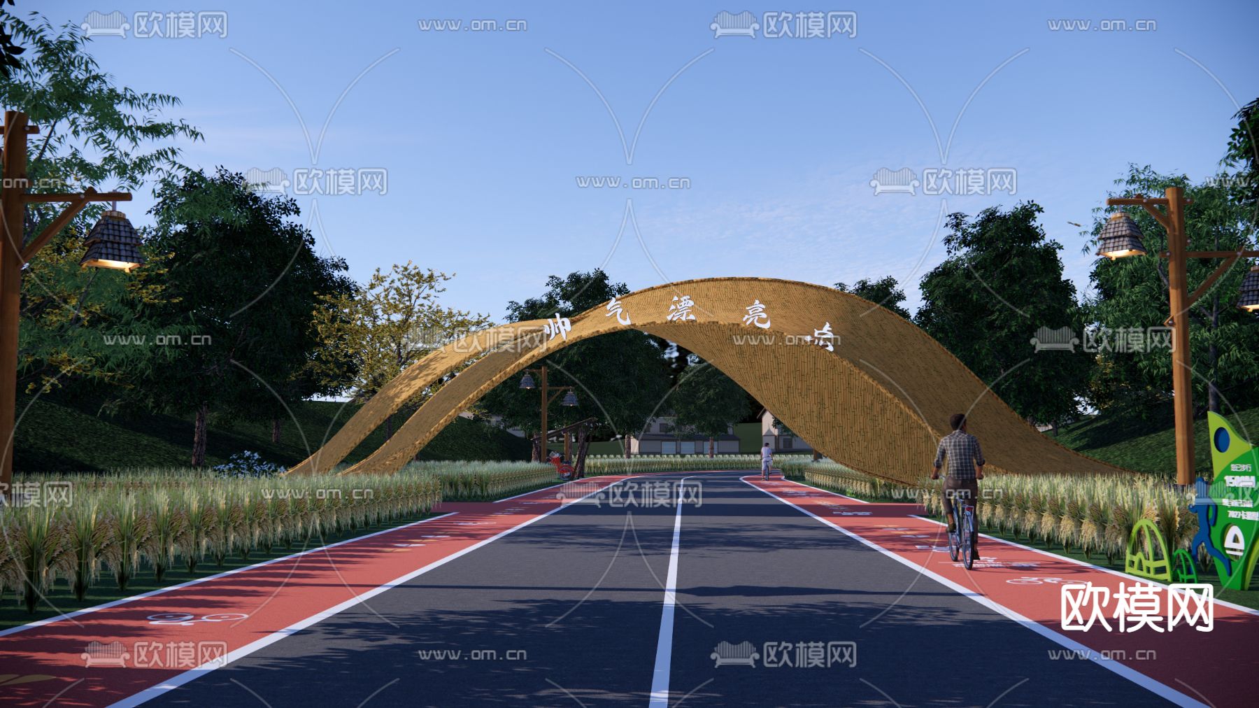 新中式竹文化大门入口大门形象门su模型下载（渲染图1）